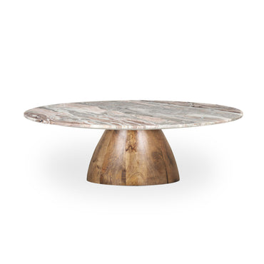 Mercana - Allyson Round Medium Brown with Pink Marble Pedestal Coffee Table