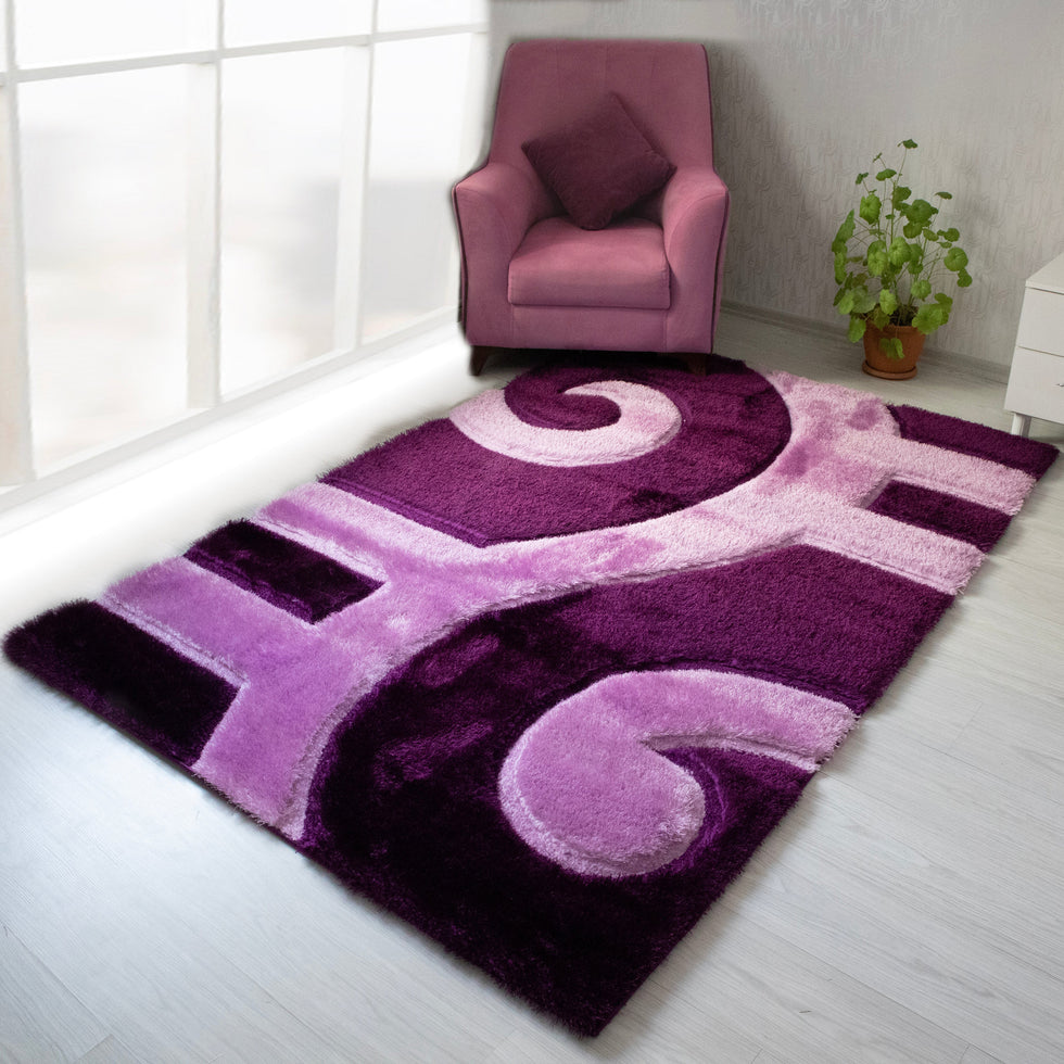 Nova - 3D666 Shaggy Area Rug in Purple