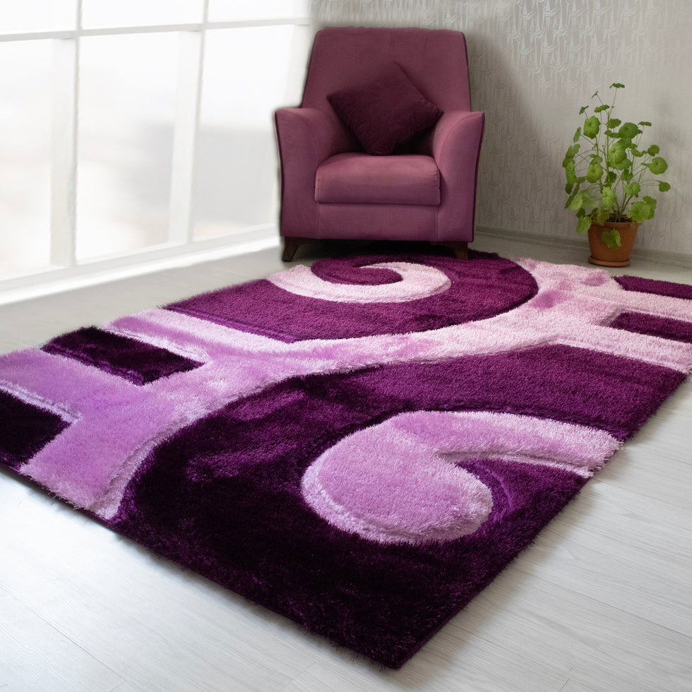 Nova - 3D666 Shaggy Area Rug in Purple