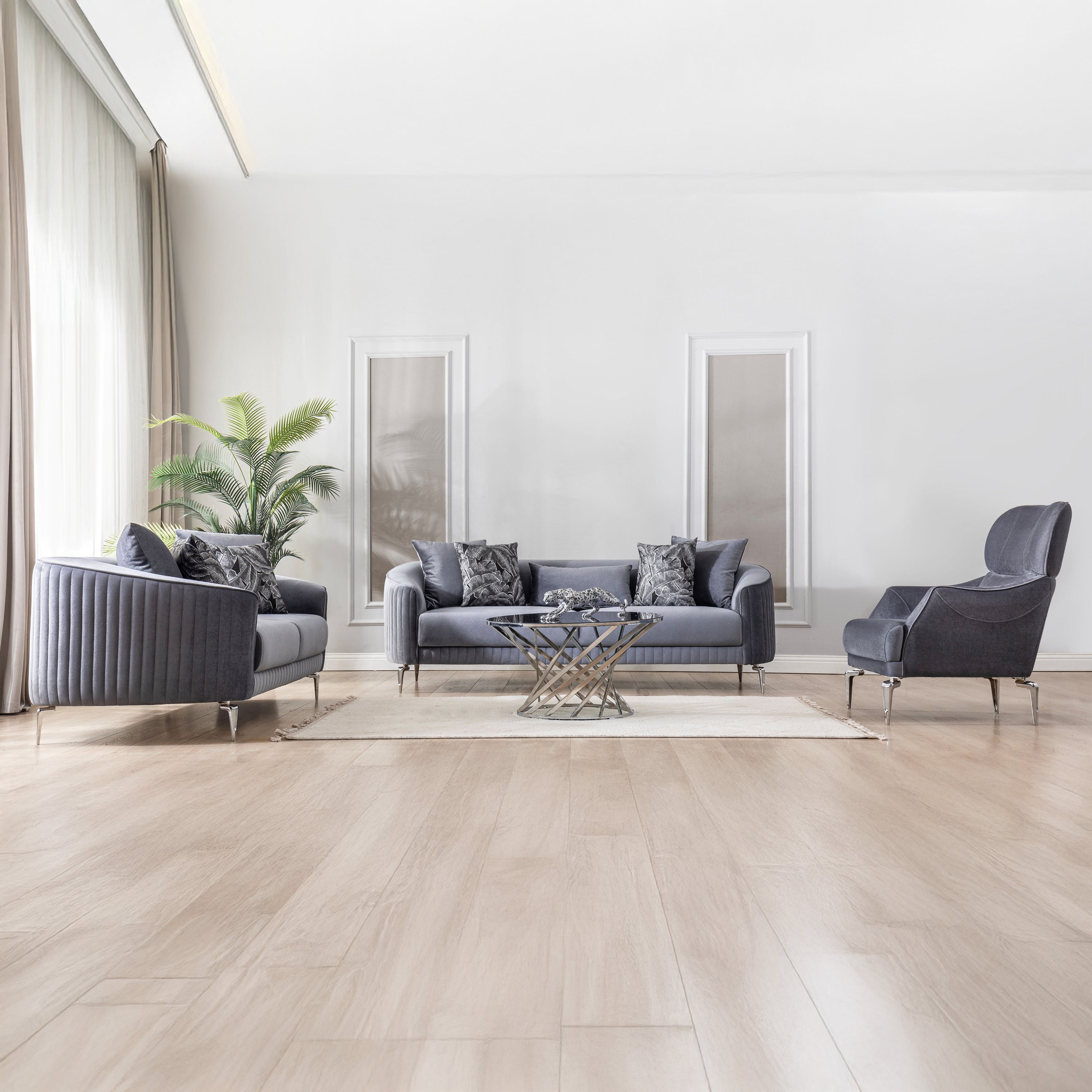 Nova - Angela Gray Velvet Sofa 91" & Loveseat 71"