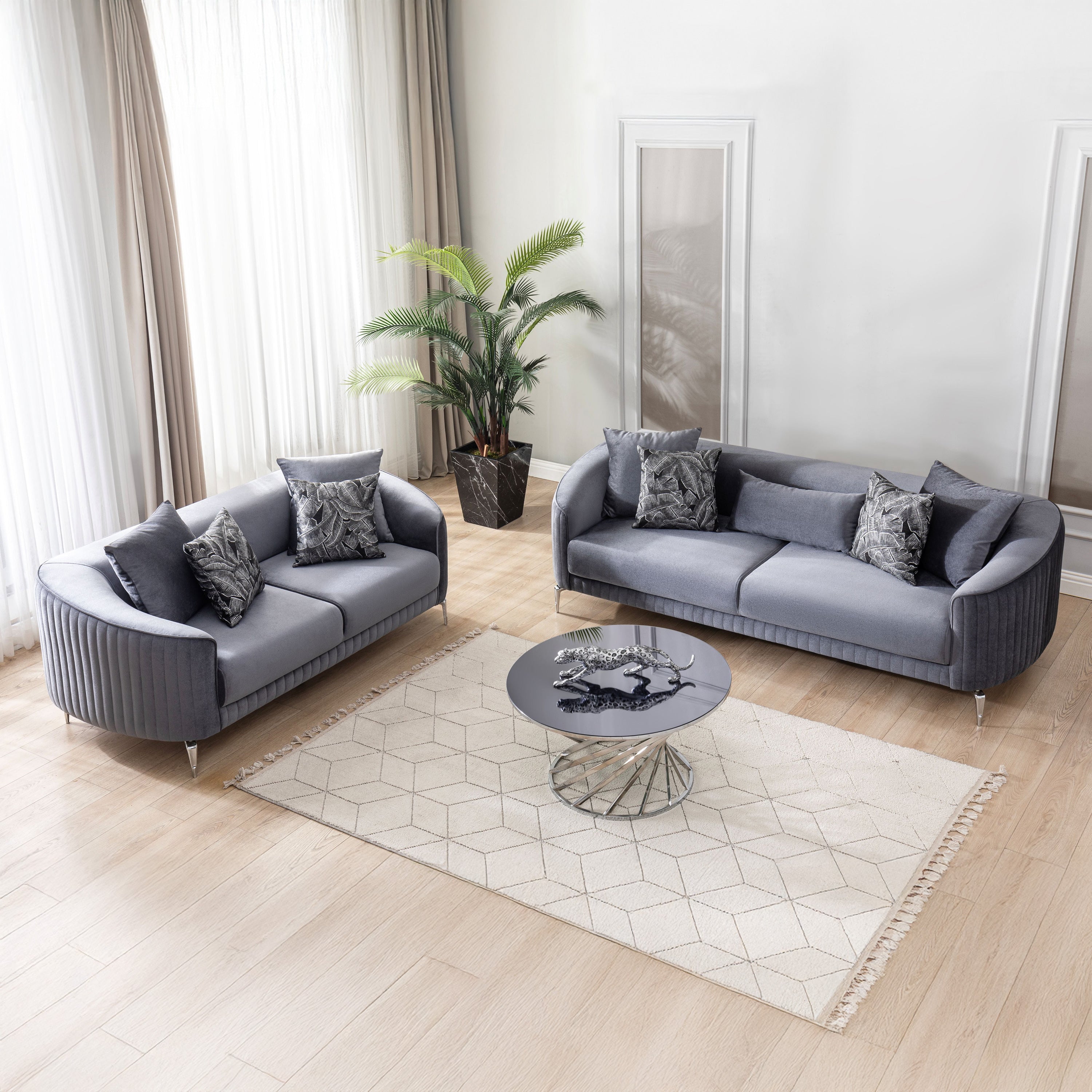 Nova - Angela Gray Velvet Sofa 91" & Loveseat 71"