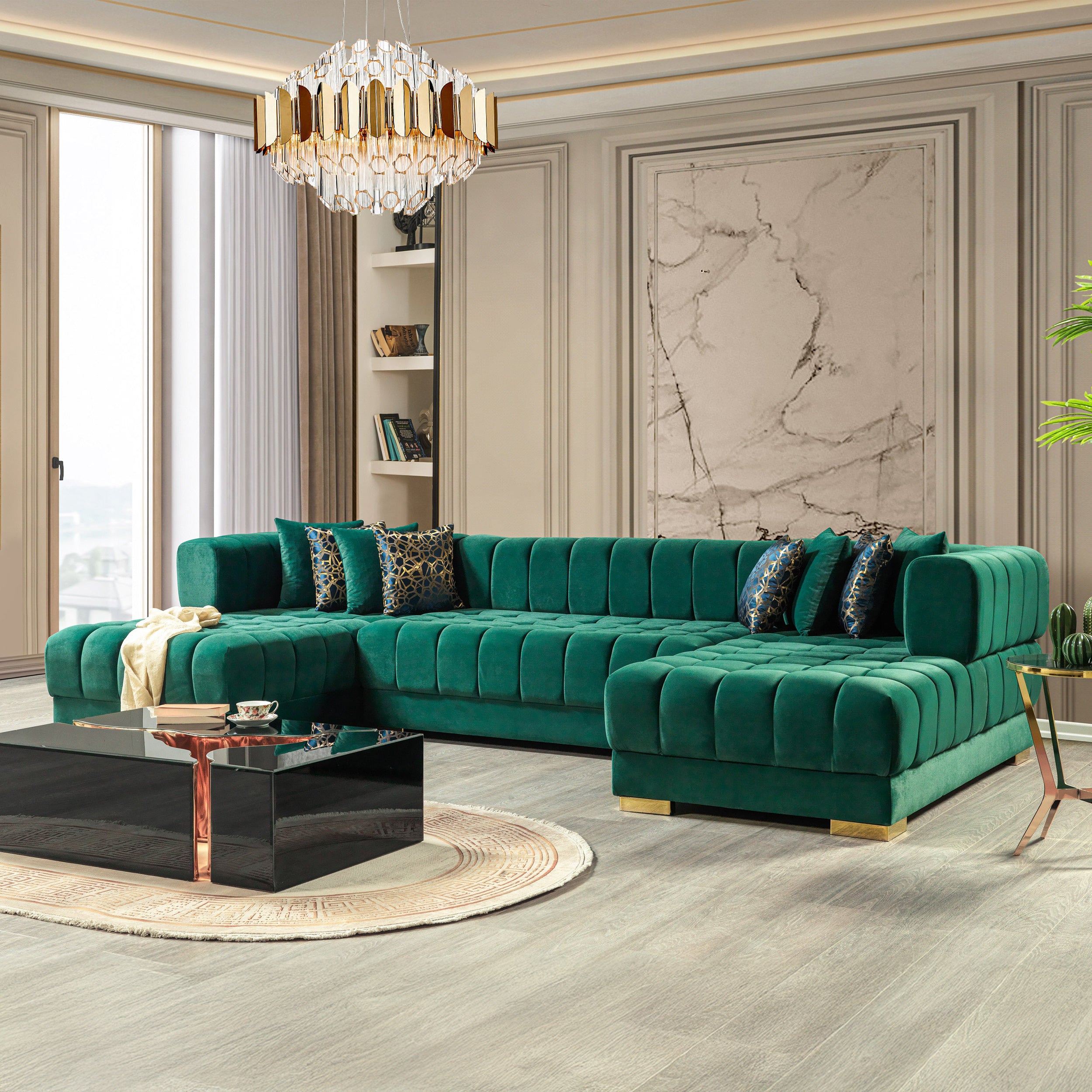 Nova - Ariana Green Velvet Double Chaise 138" Sectional