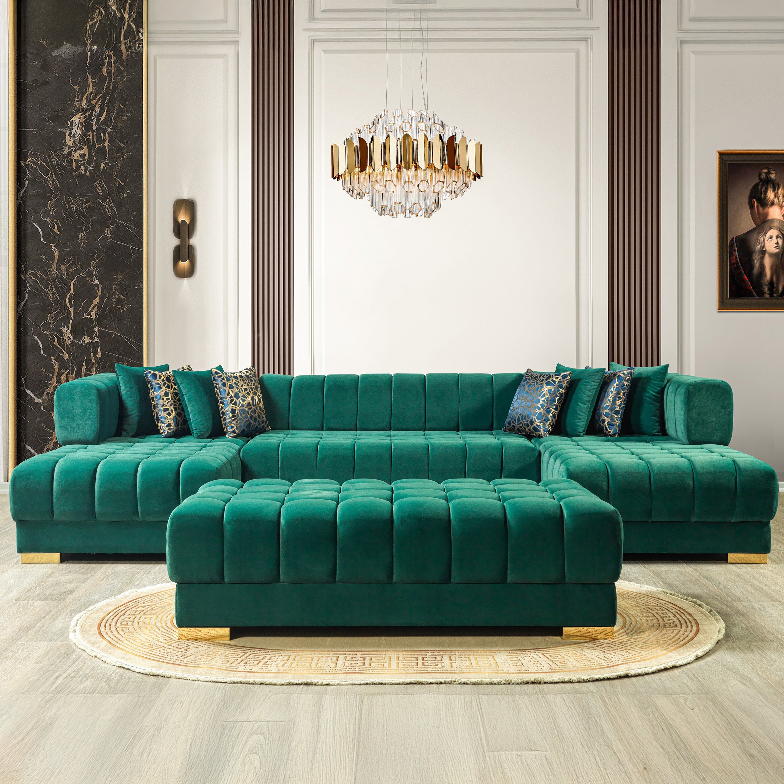 Nova - Ariana Green Velvet Double Chaise 138" Sectional