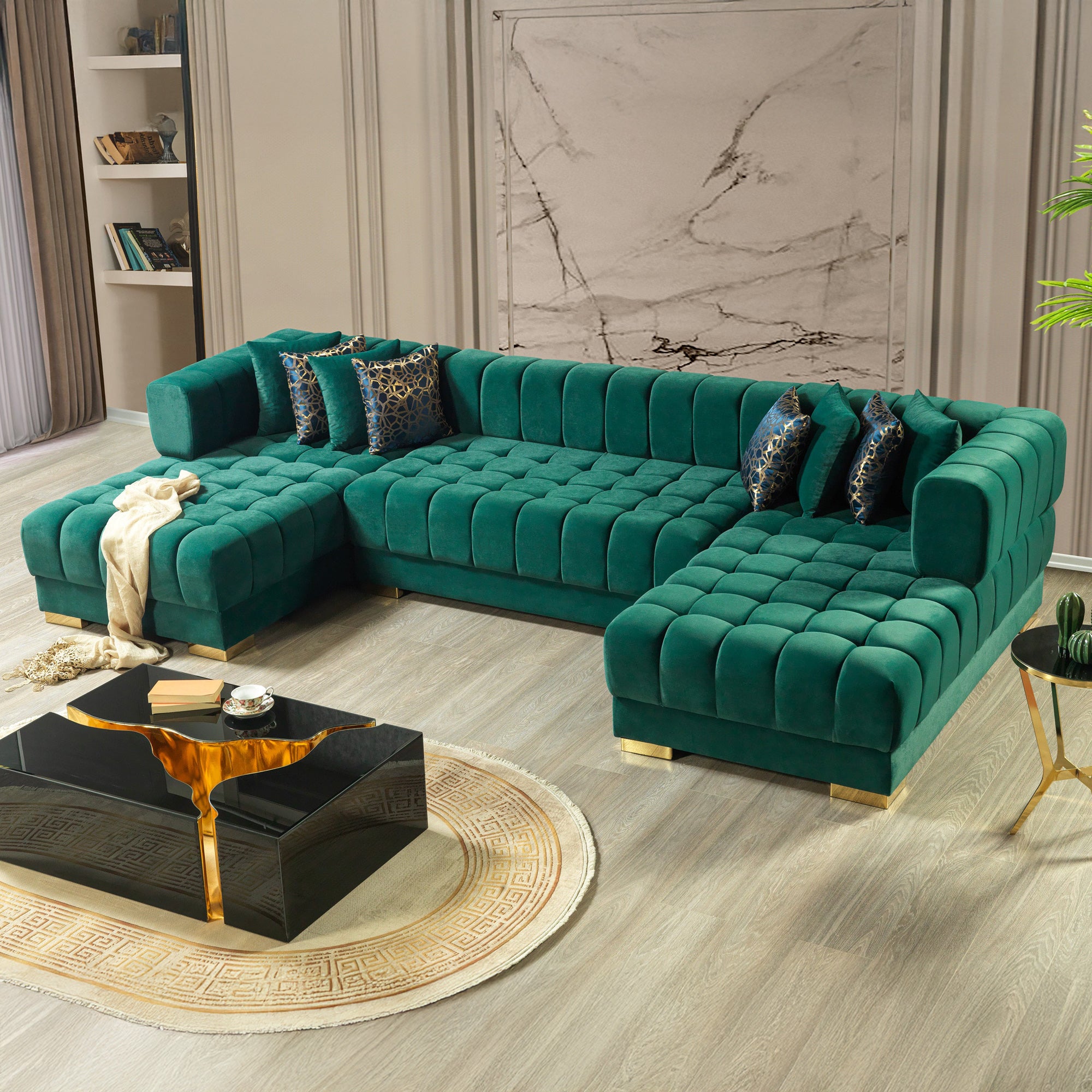 Nova - Ariana Green Velvet Double Chaise 138" Sectional