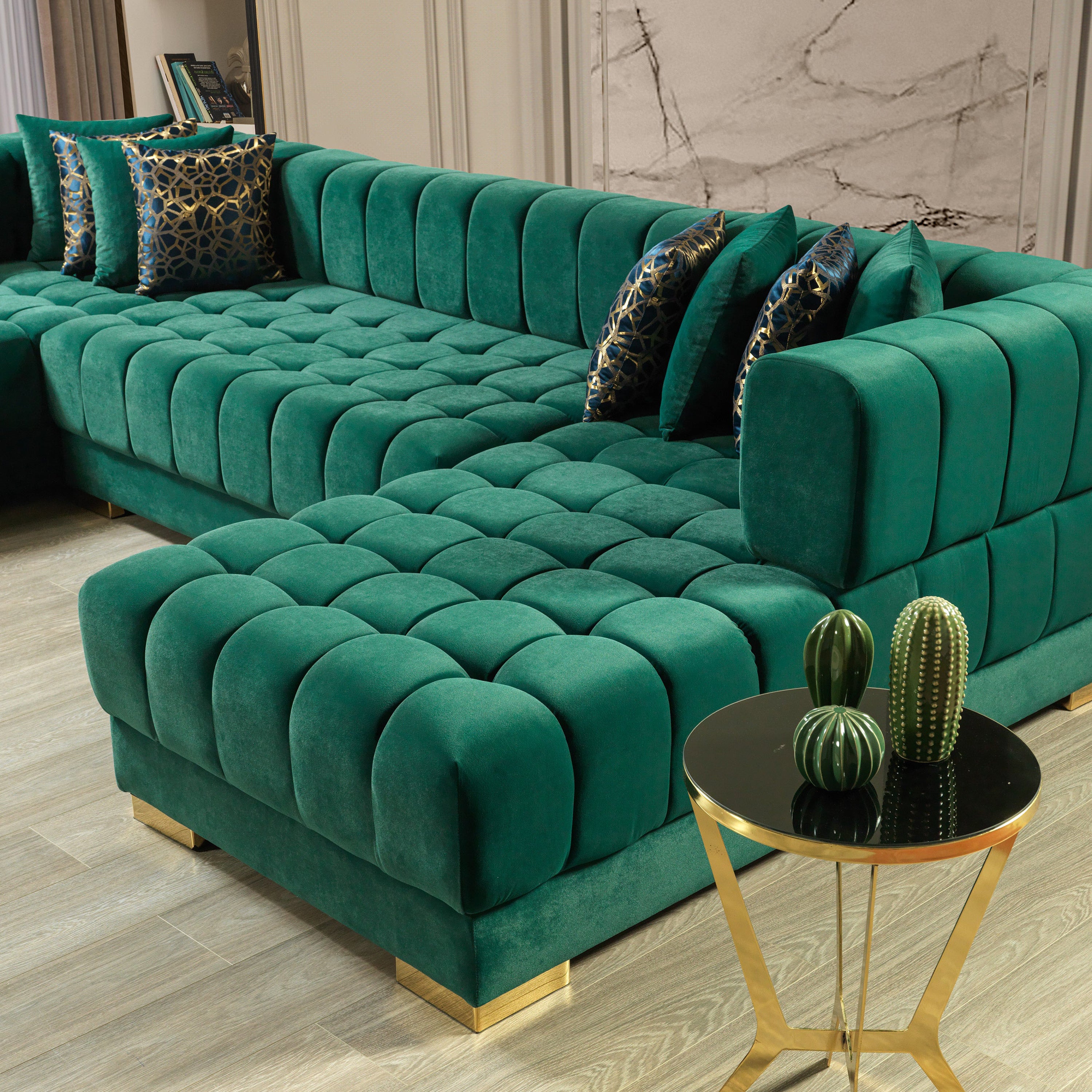 Nova - Ariana Green Velvet Double Chaise 138" Sectional