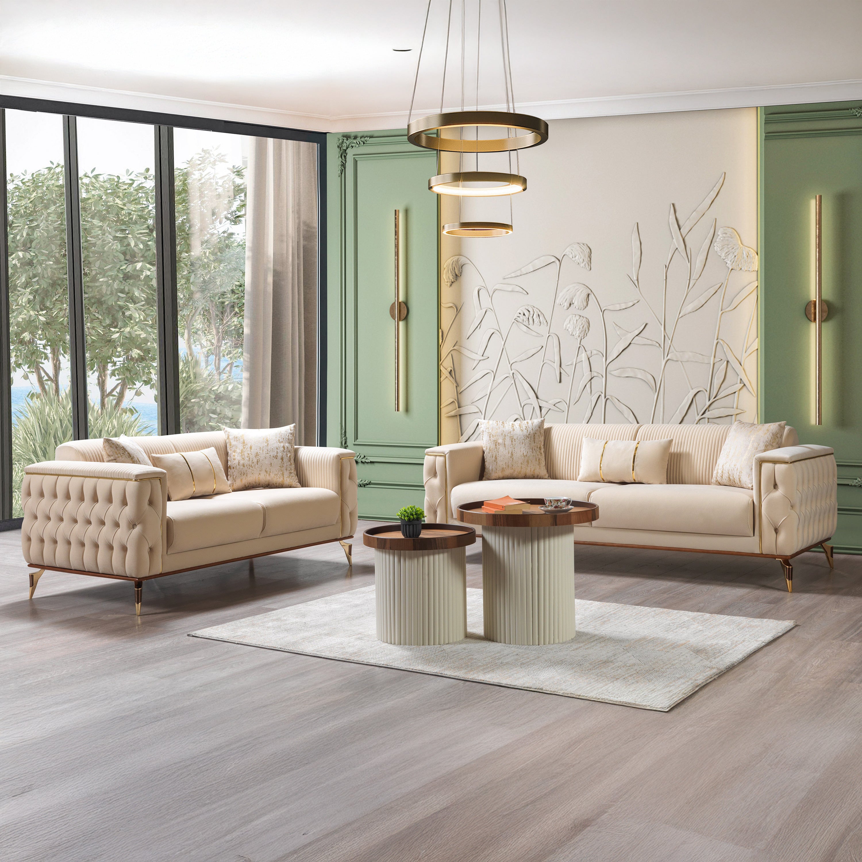 Nova - Belinda Ivory Velvet Sofa 89" & Loveseat 69"