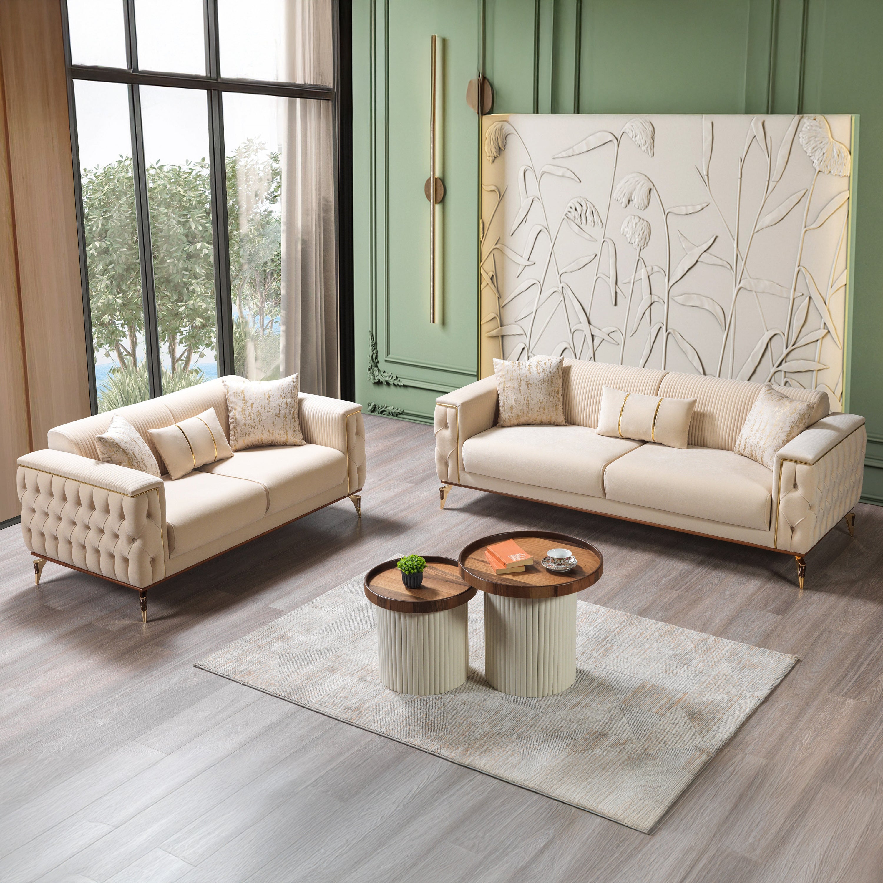 Nova - Belinda Ivory Velvet Sofa 89" & Loveseat 69"