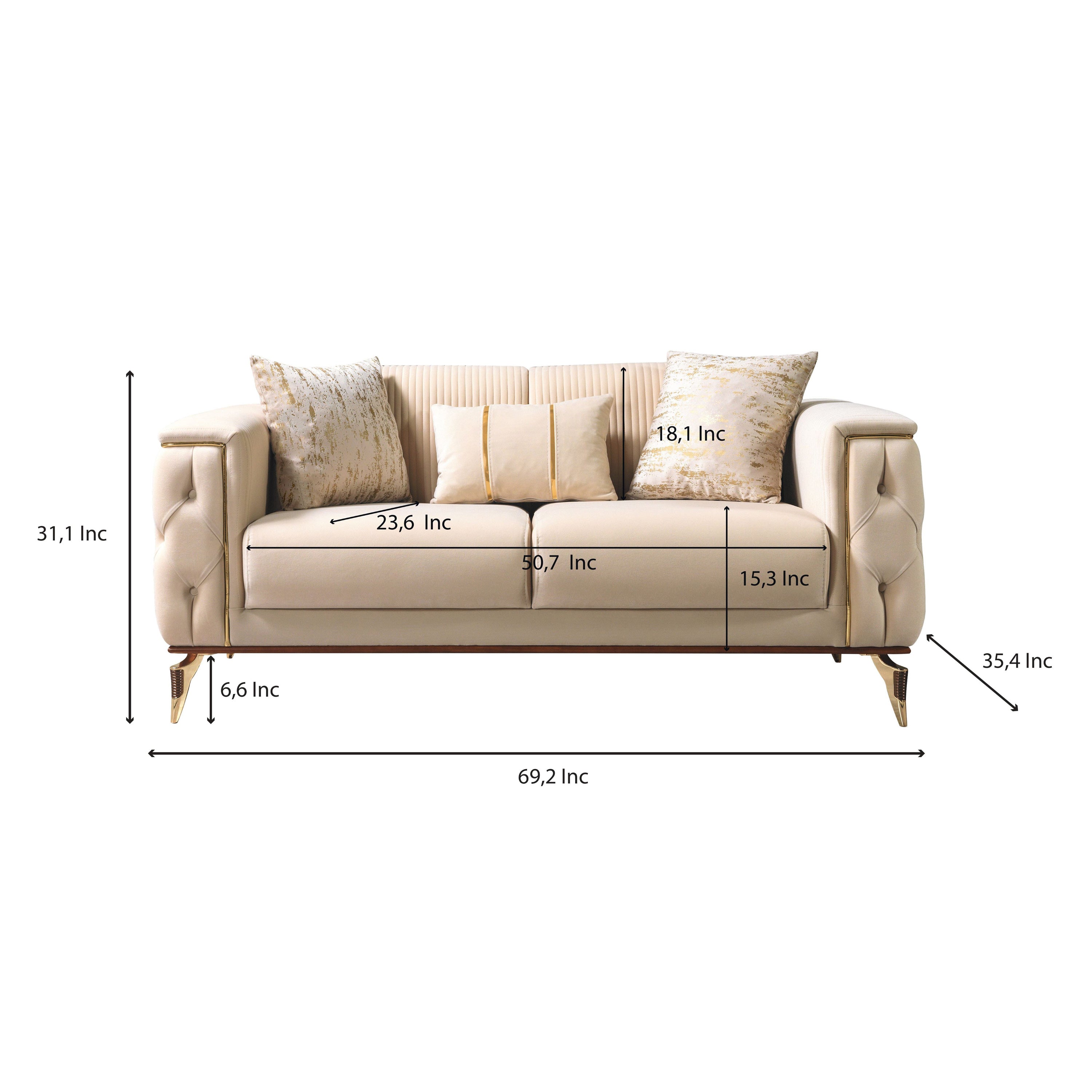 Nova - Belinda Ivory Velvet Sofa 89" & Loveseat 69"