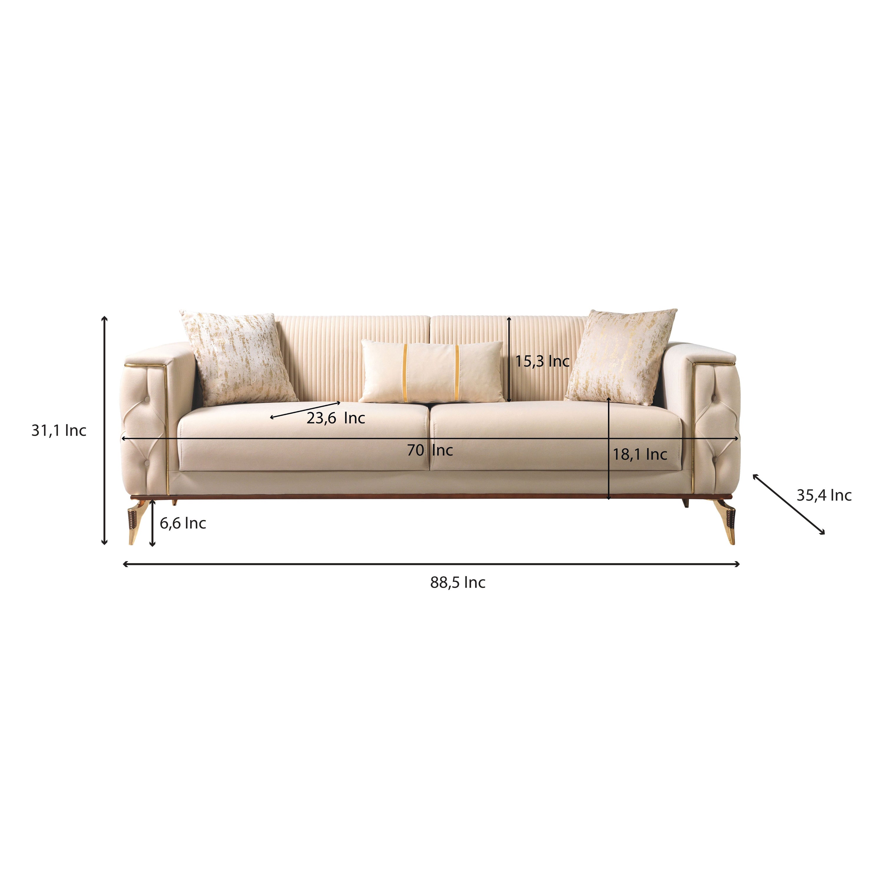Nova - Belinda Ivory Velvet Sofa 89" & Loveseat 69"