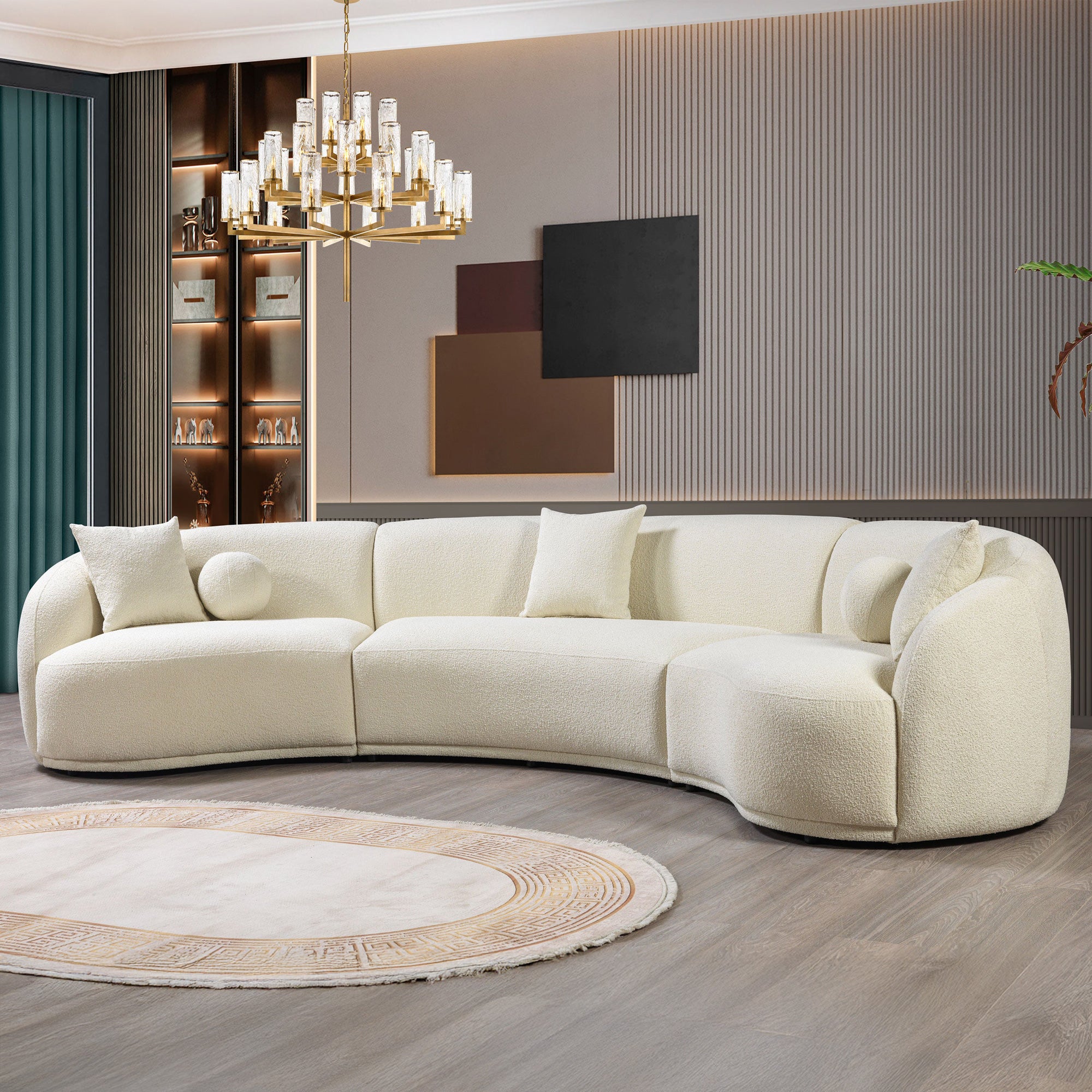 Nova - Bonita Ivory Boucle 3-Piece Curved Sectional