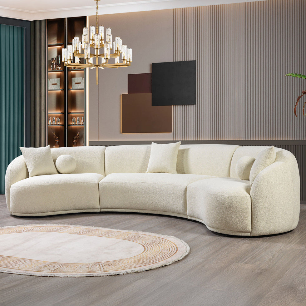 Nova - Bonita Ivory Boucle 3-Piece Curved Sectional