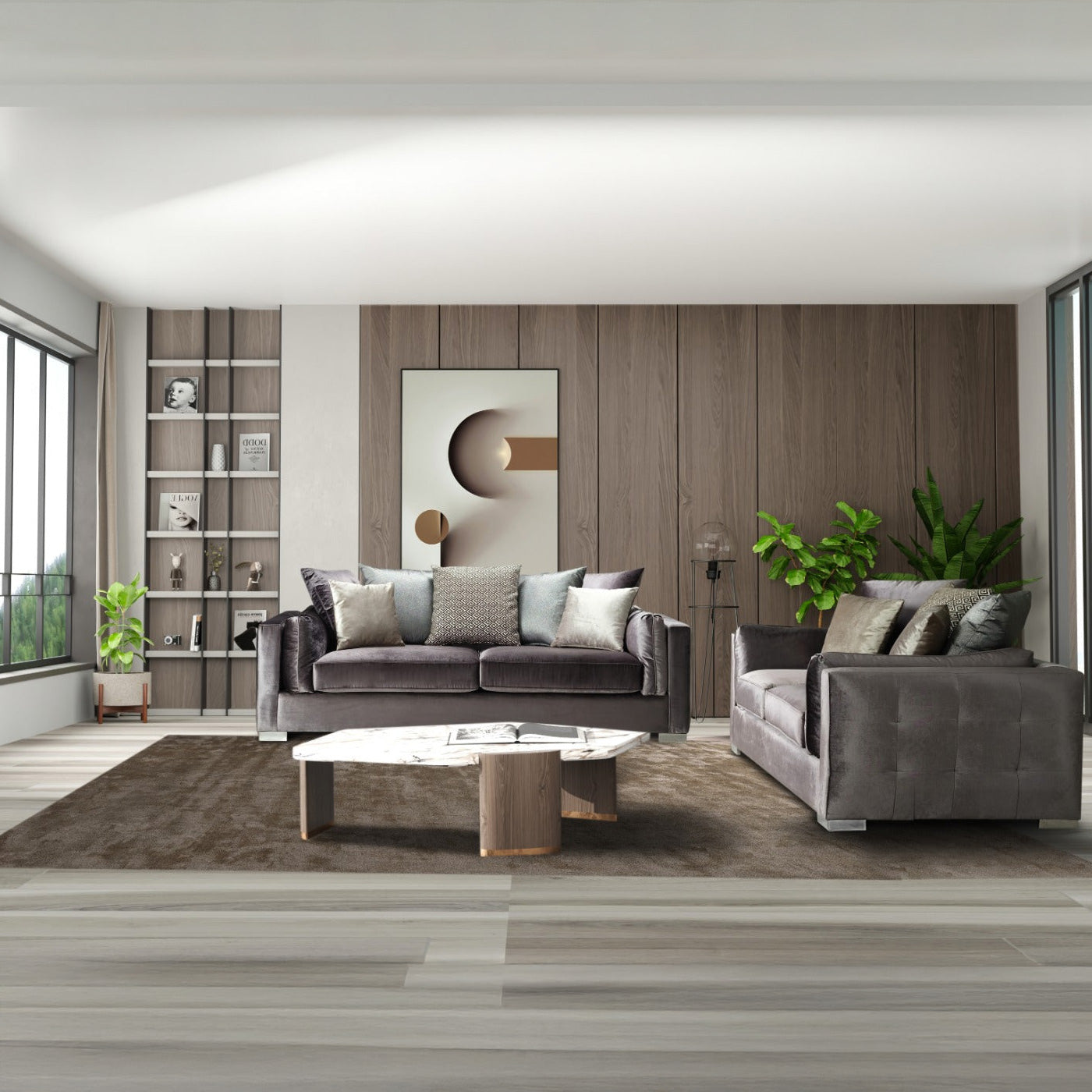 Nova - Clara Gray Velvet Sofa & Loveseat
