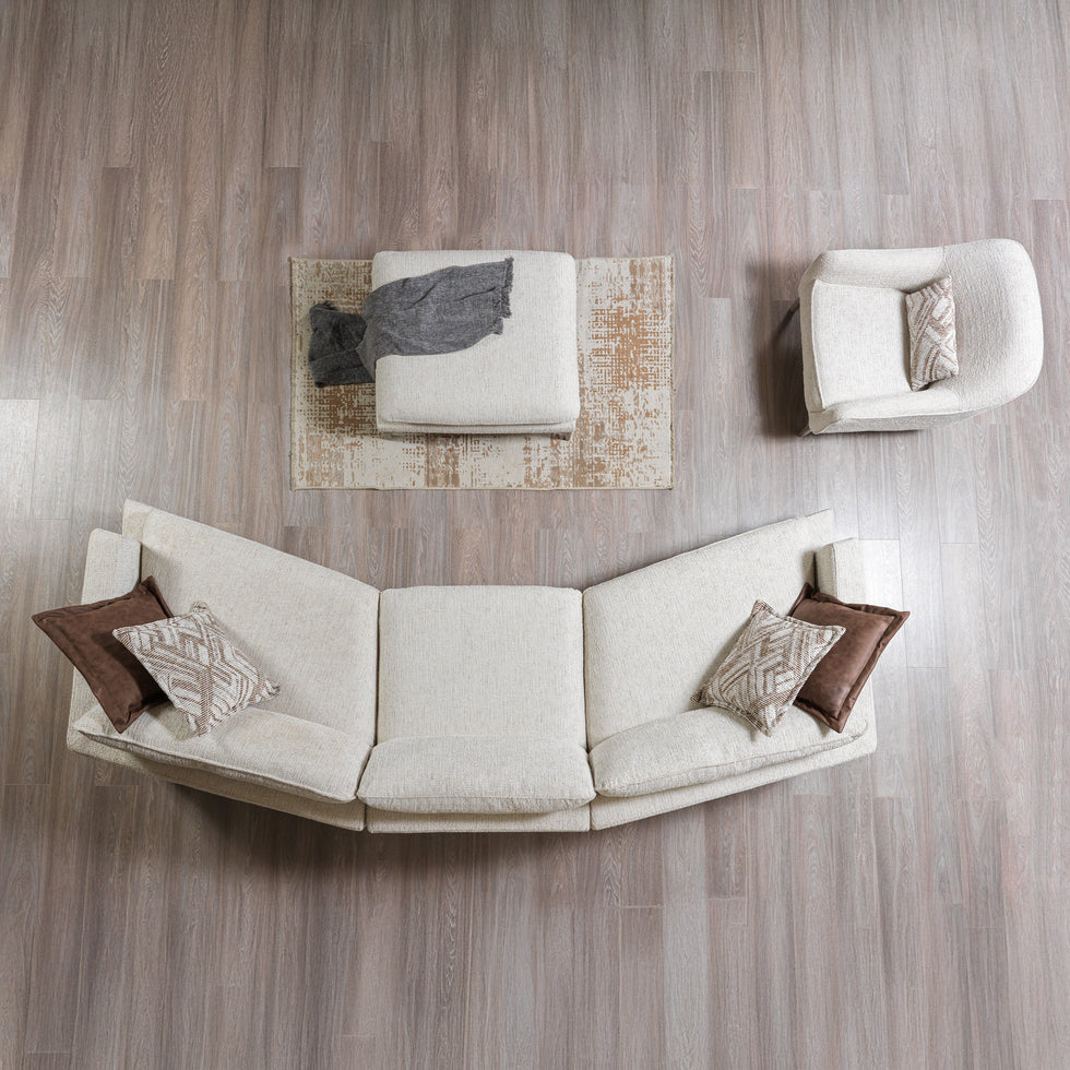Nova - Dylan Ivory Linen 3-Piece Curved 126" Sectional with Ottoman