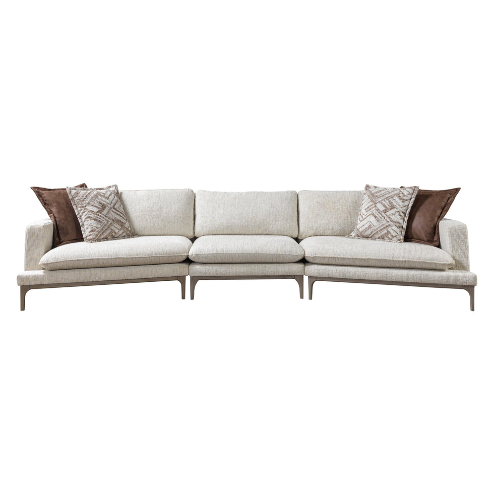 Nova - Dylan Ivory Linen 3-Piece Curved 126" Sectional with Ottoman