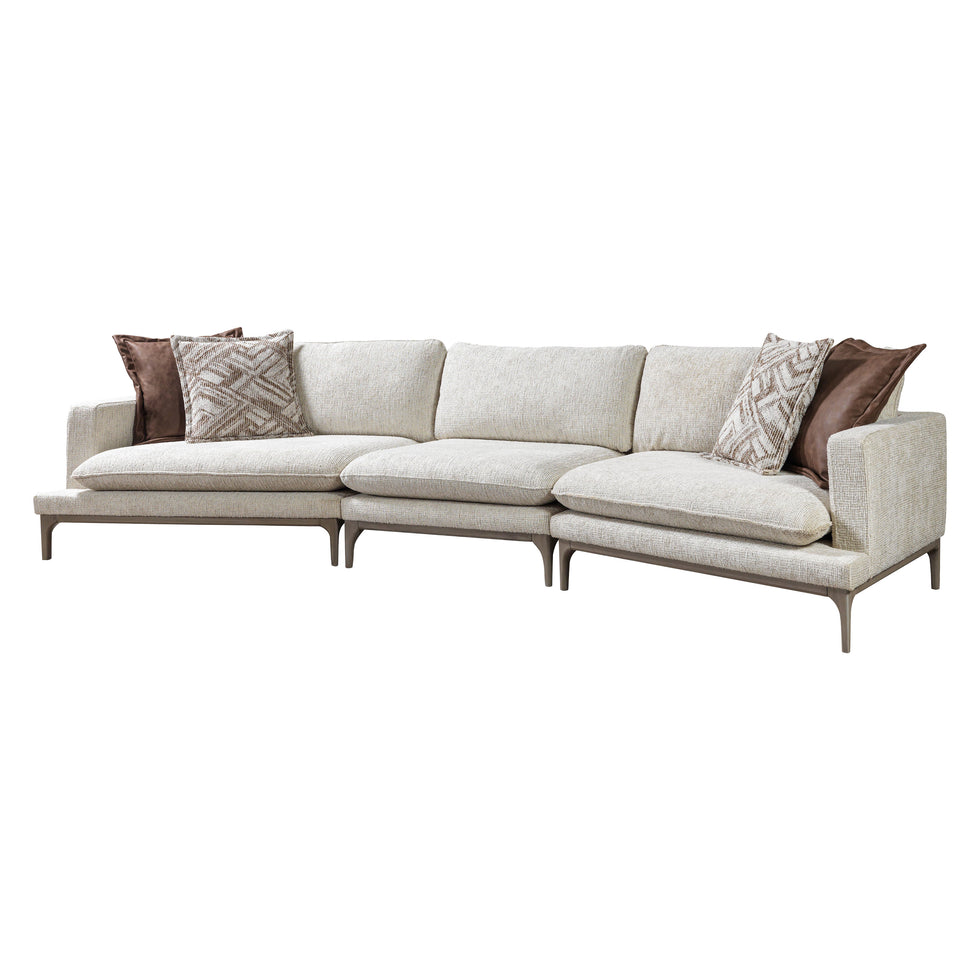 Nova - Dylan Ivory Linen 3-Piece Curved 126" Sectional with Ottoman