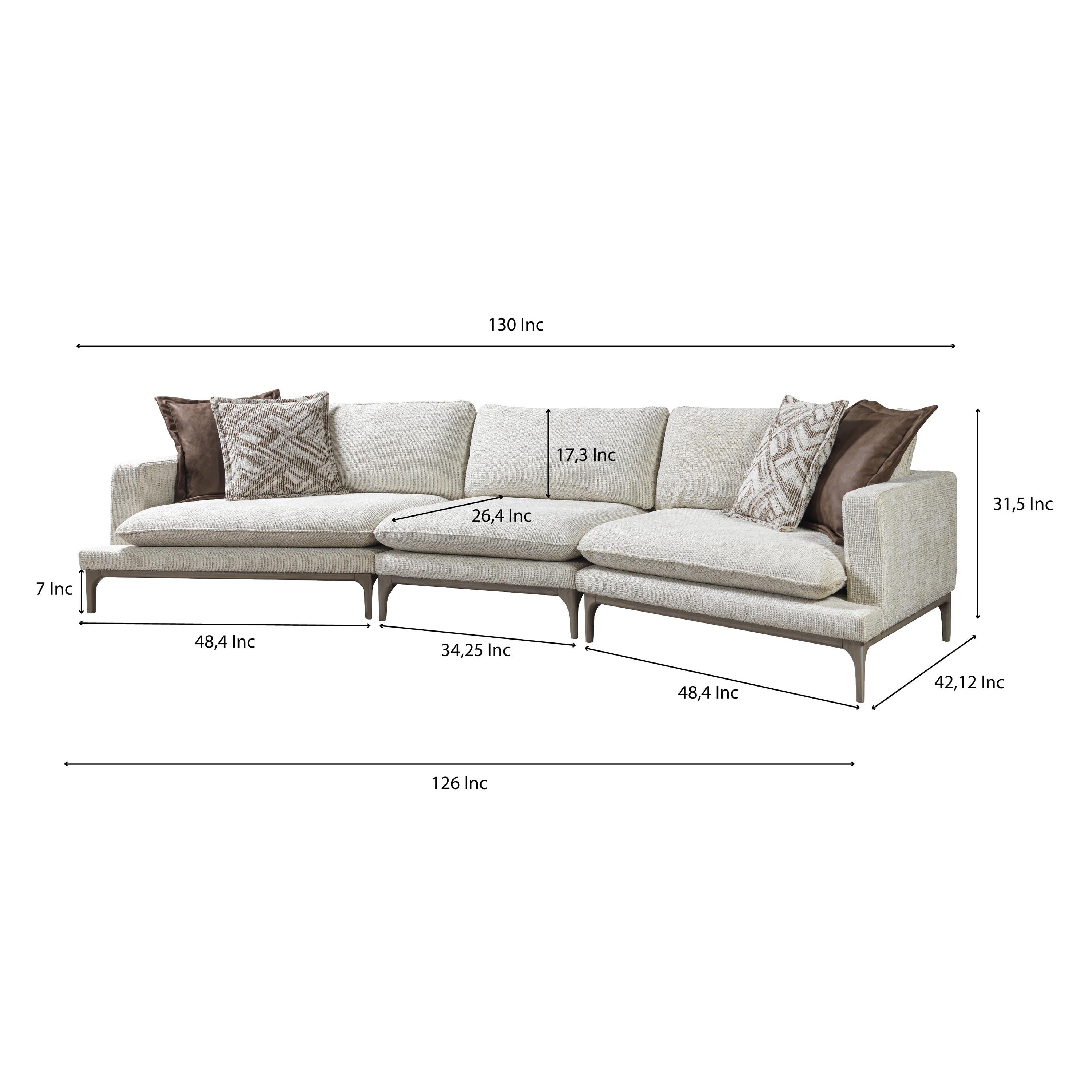 Nova - Dylan Ivory Linen 3-Piece Curved 126" Sectional with Ottoman