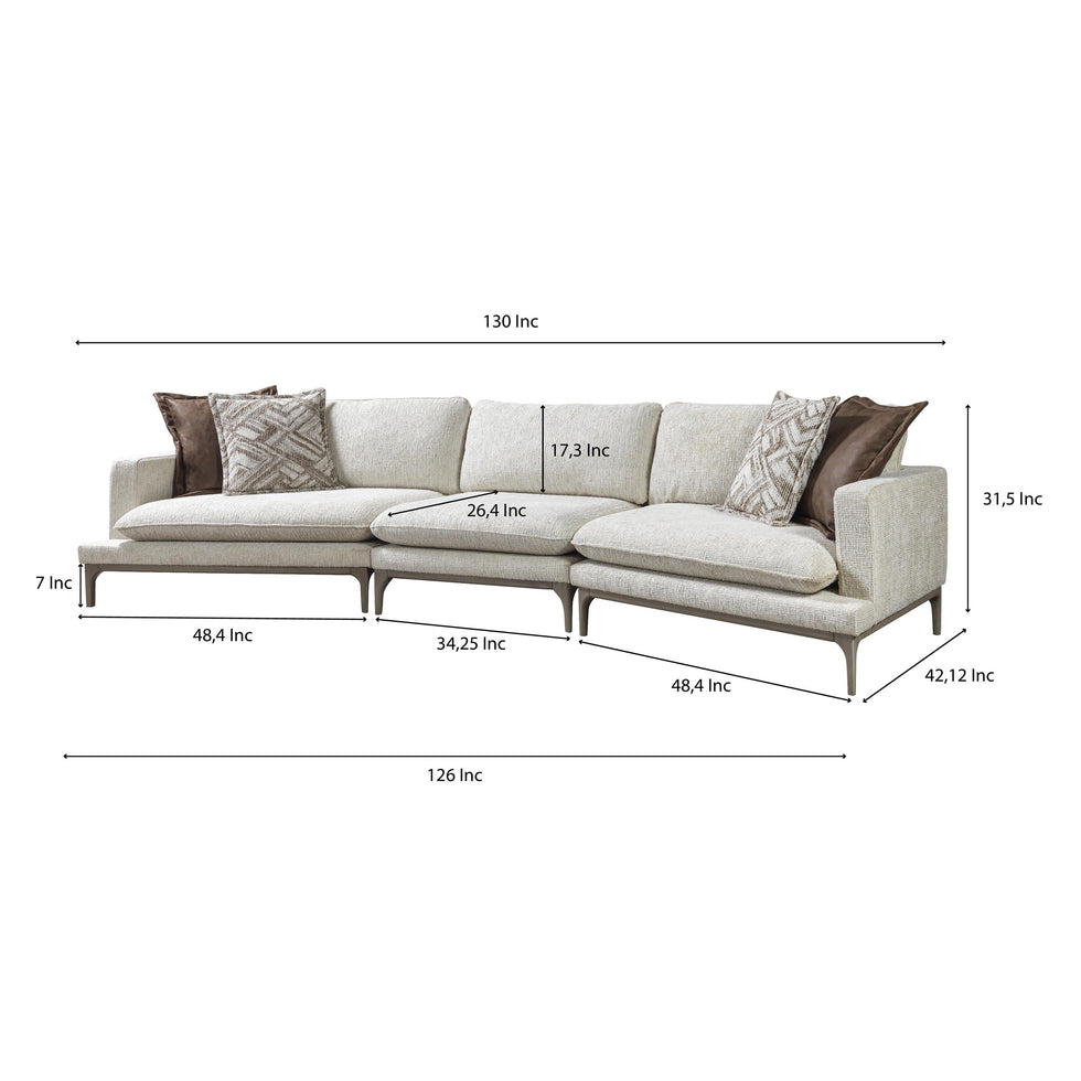 Nova - Dylan Ivory Linen 3-Piece Curved 126" Sectional with Ottoman