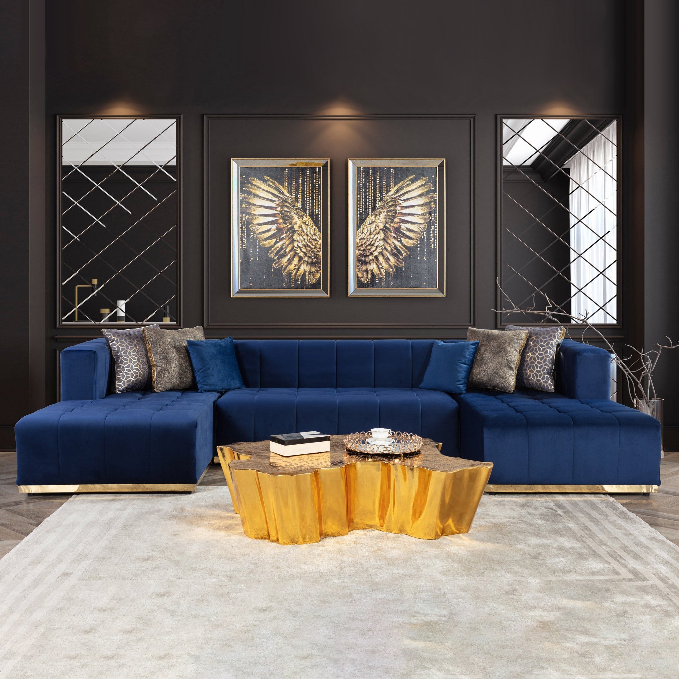 Nova - Elisha Velvet Double Chaise Sectional
