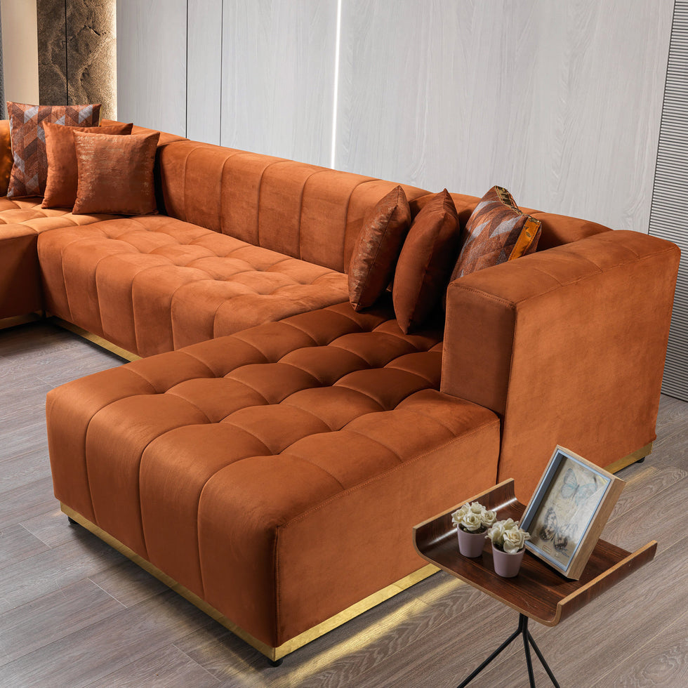 Nova - Elisha Orange Velvet Double Chaise 140" Sectional