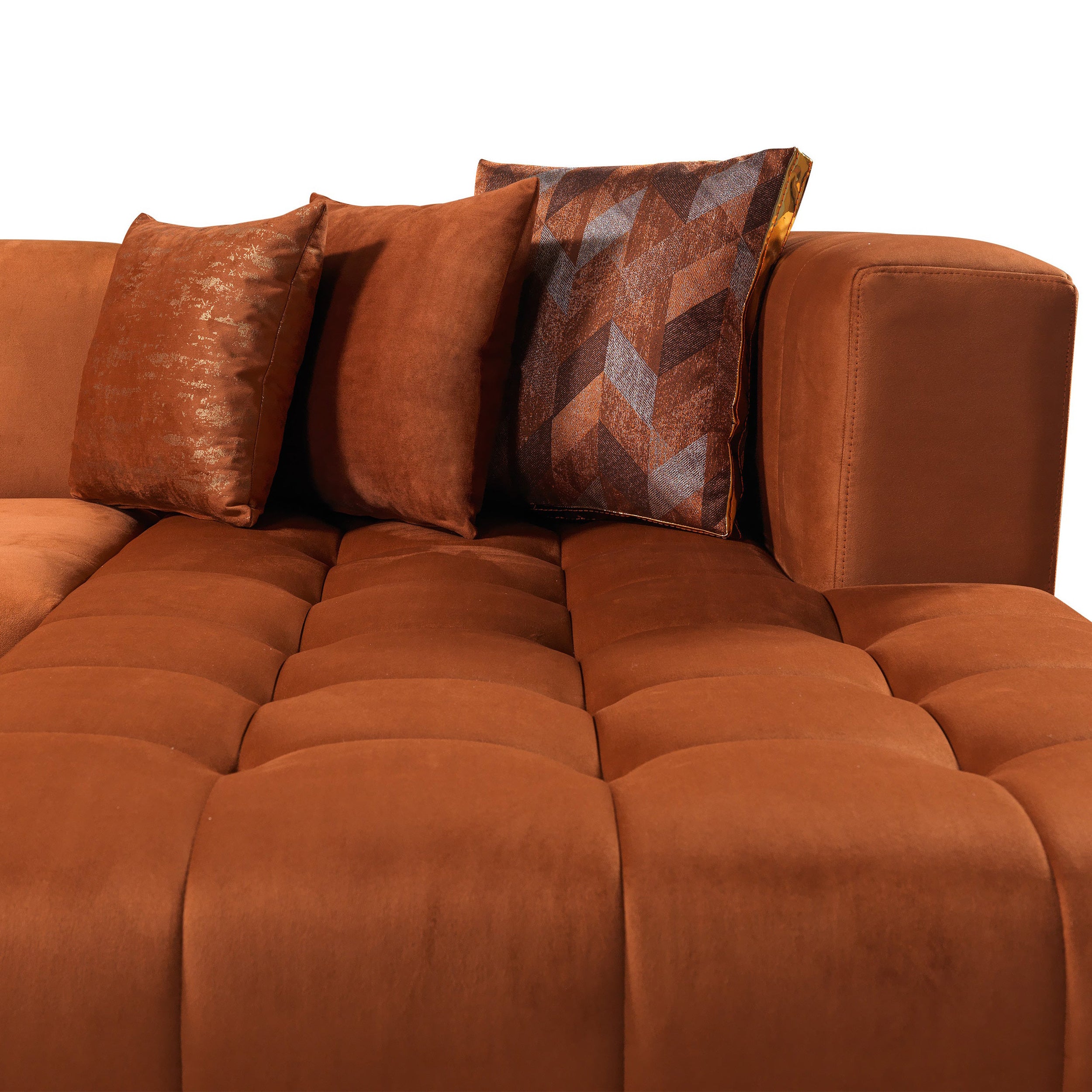 Nova - Elisha Orange Velvet Double Chaise 140" Sectional