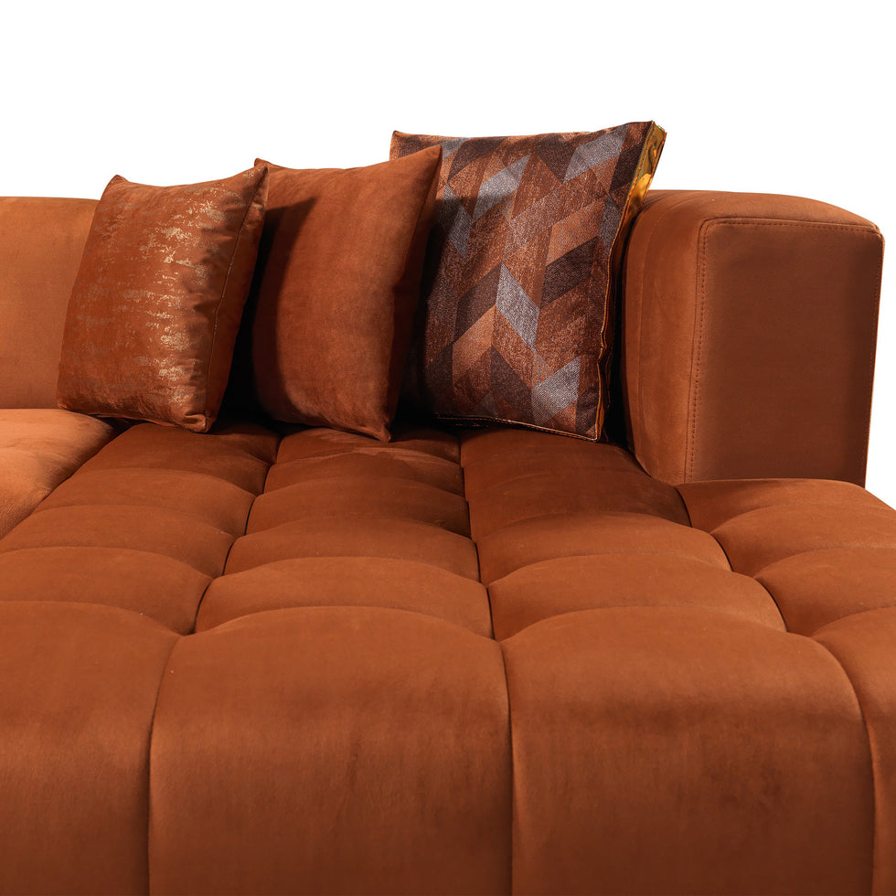 Nova - Elisha Orange Velvet Double Chaise 140" Sectional