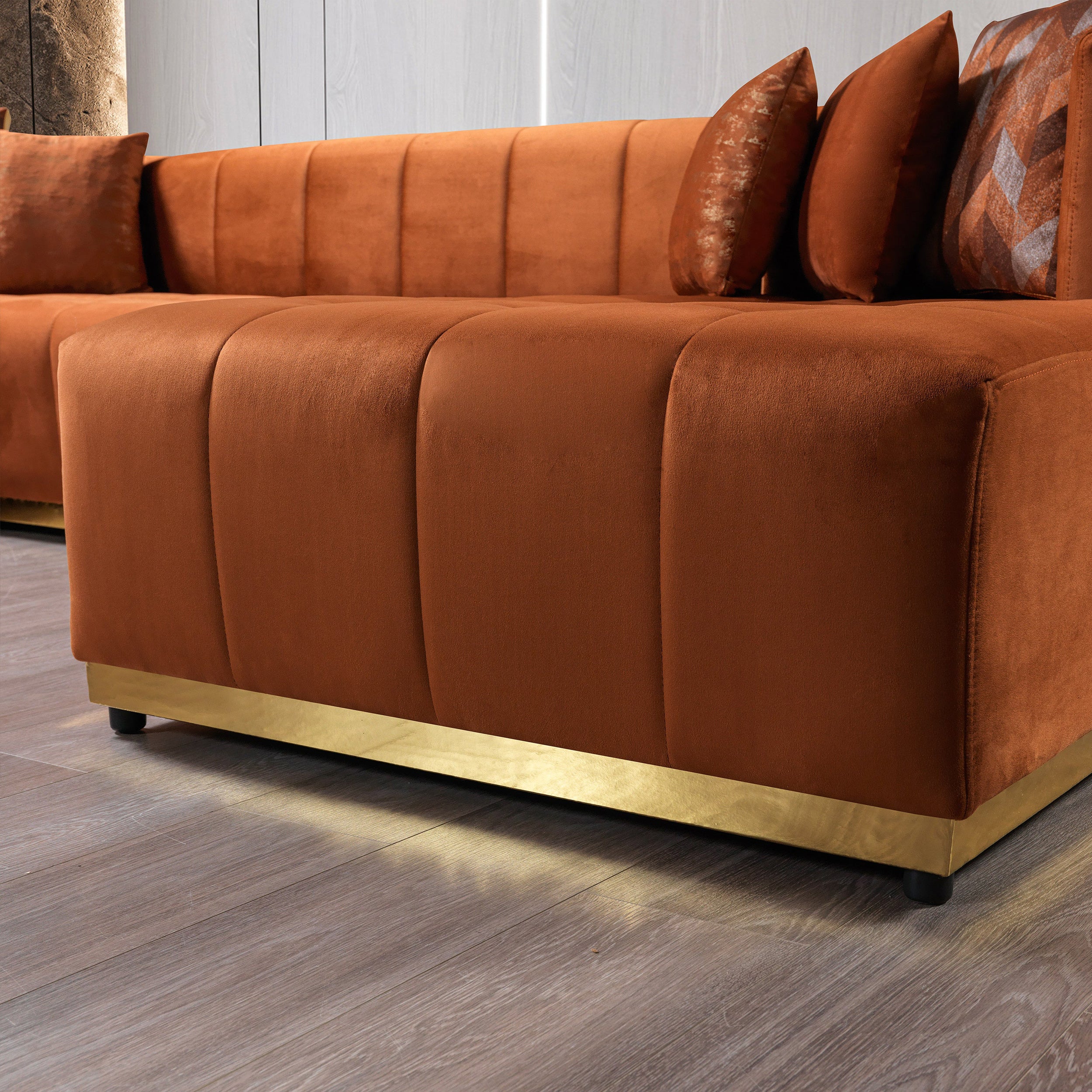 Nova - Elisha Orange Velvet Double Chaise 140" Sectional