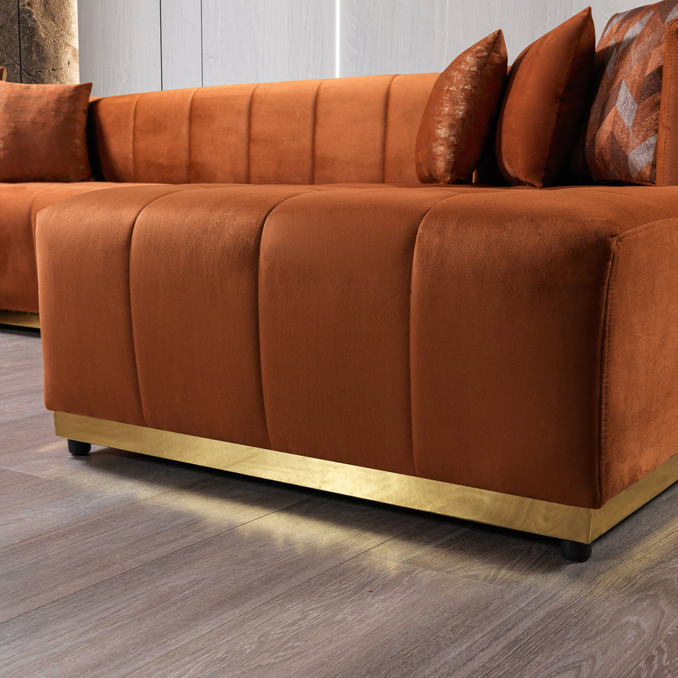 Nova - Elisha Orange Velvet Double Chaise 140" Sectional