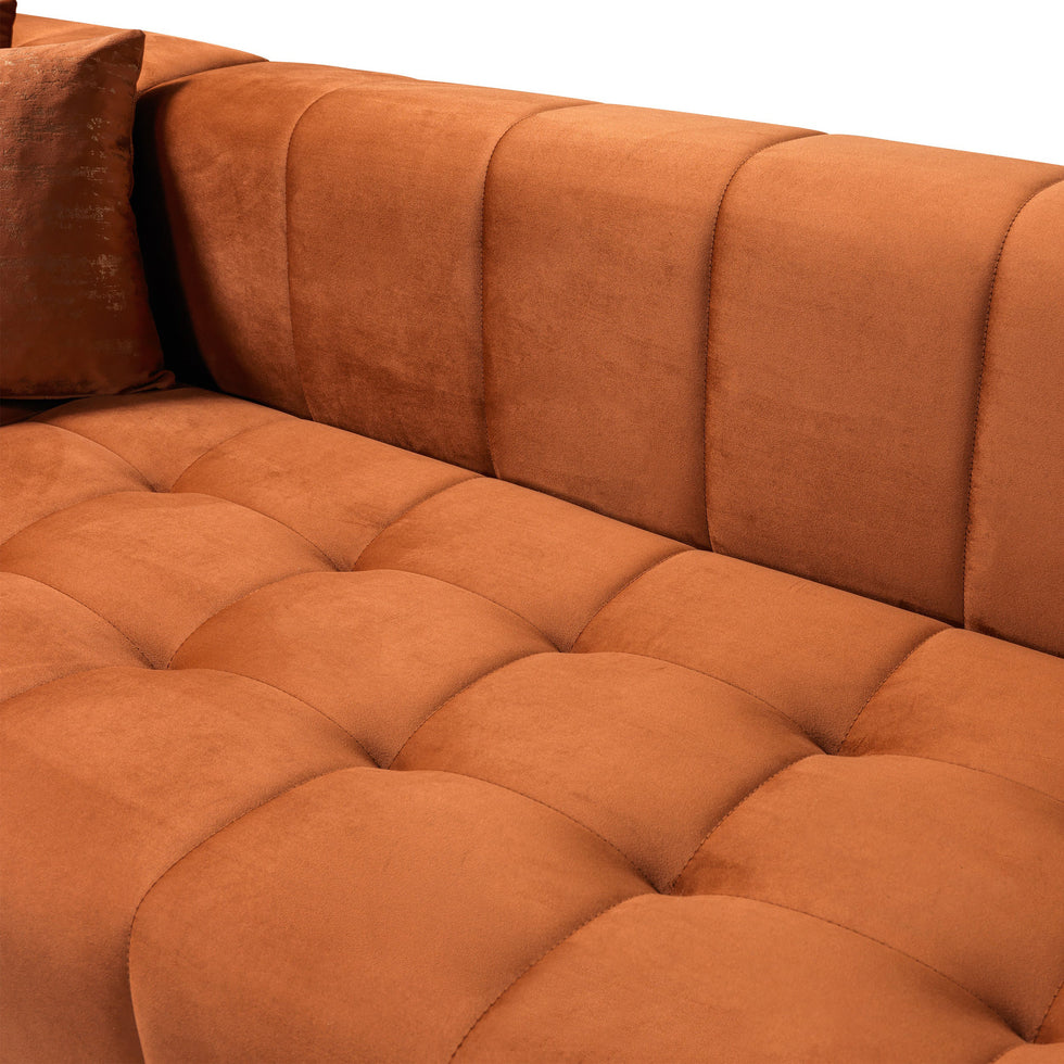 Nova - Elisha Orange Velvet Double Chaise 140" Sectional