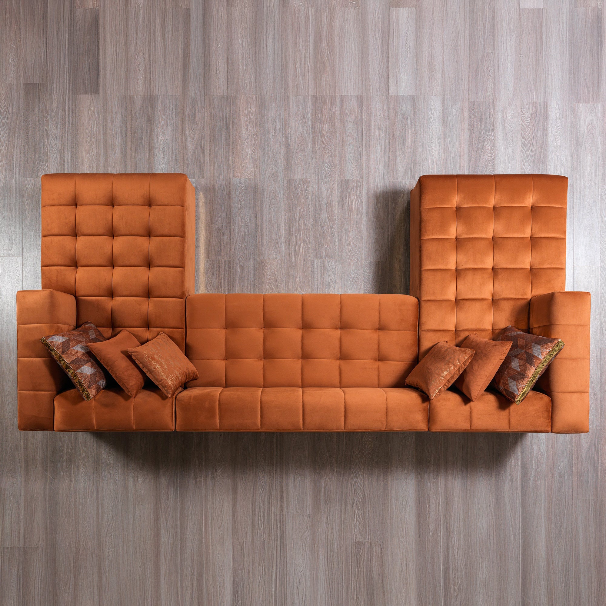 Nova - Elisha Orange Velvet Double Chaise 140" Sectional