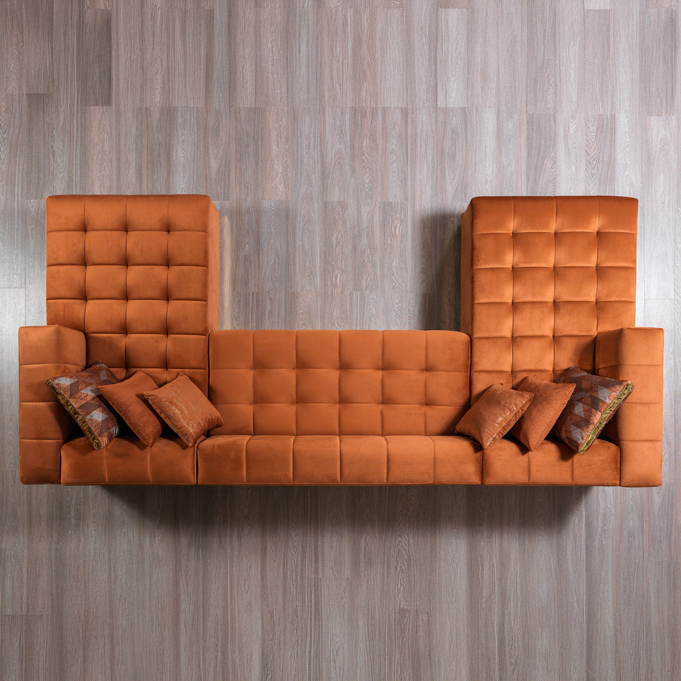 Nova - Elisha Orange Velvet Double Chaise 140" Sectional