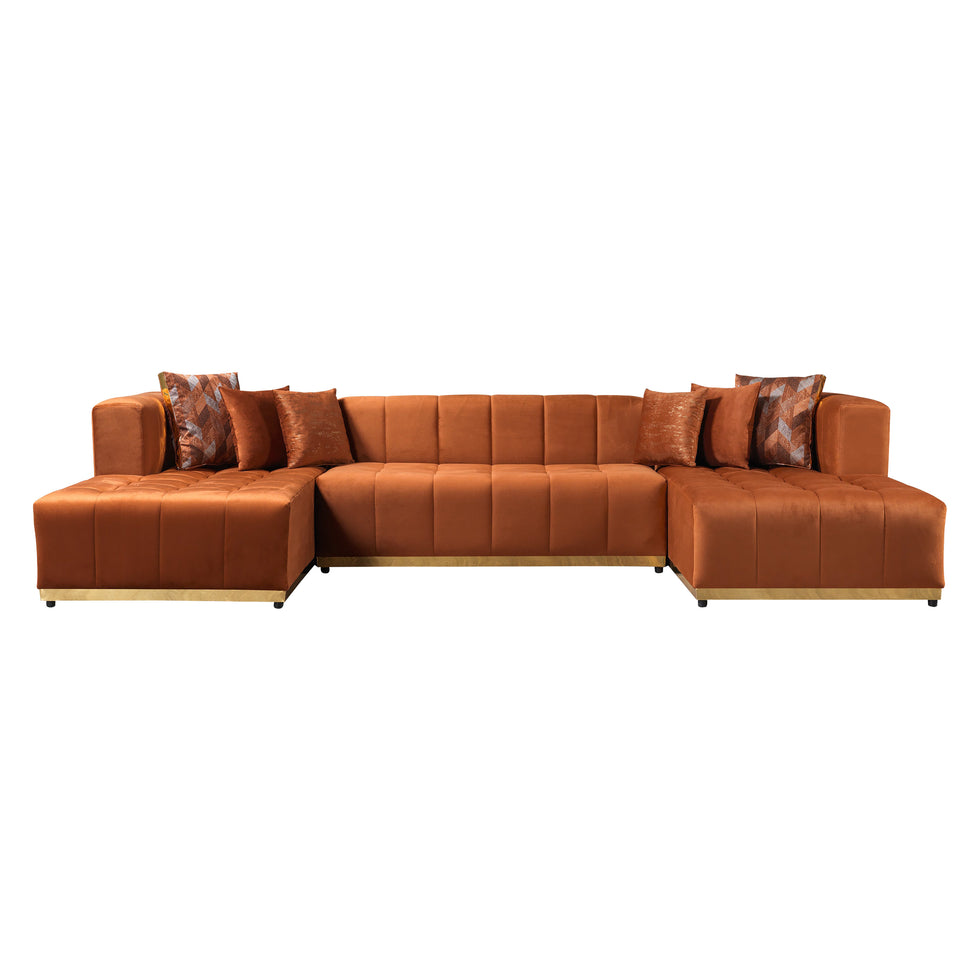 Nova - Elisha Orange Velvet Double Chaise 140" Sectional