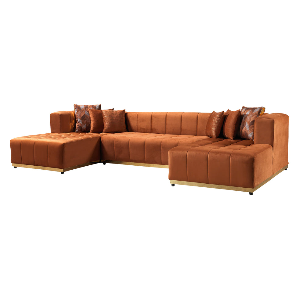 Nova - Elisha Orange Velvet Double Chaise 140" Sectional