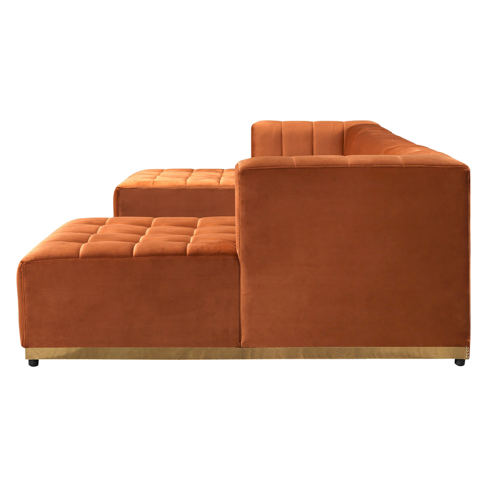 Nova - Elisha Orange Velvet Double Chaise 140" Sectional