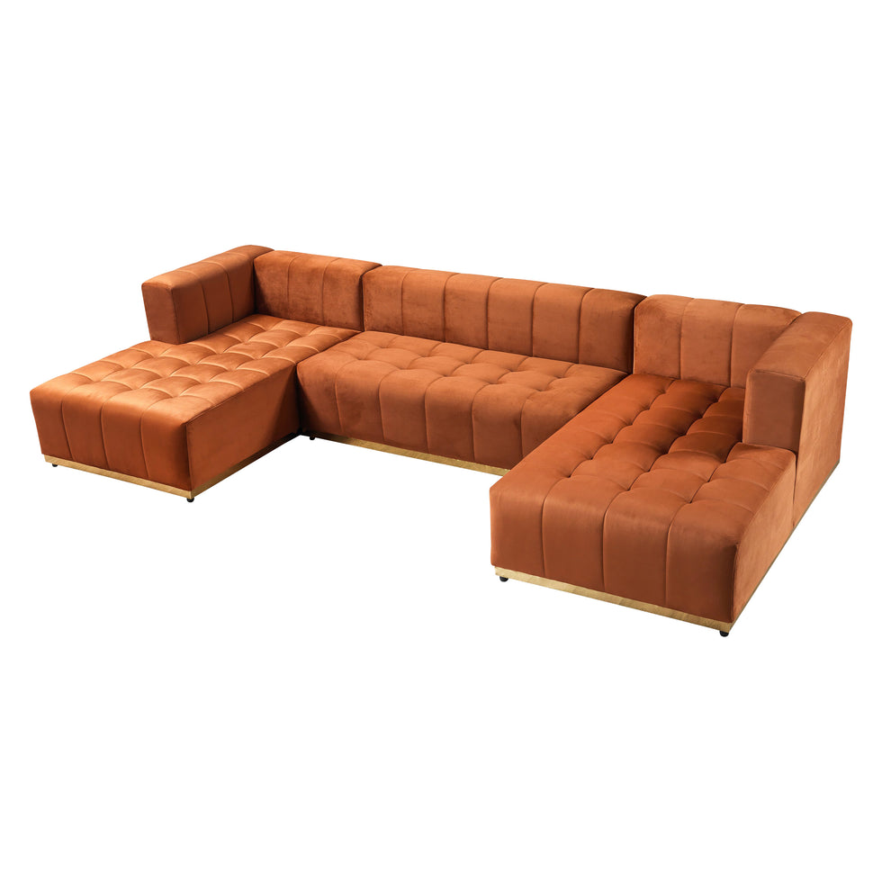 Nova - Elisha Orange Velvet Double Chaise 140" Sectional