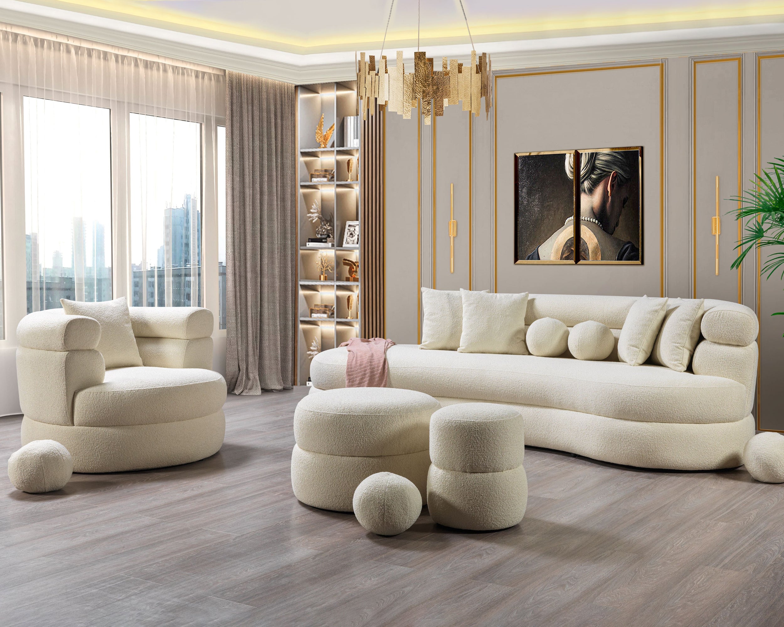 Nova - Larissa Ivory Boucle Chaise Lounge