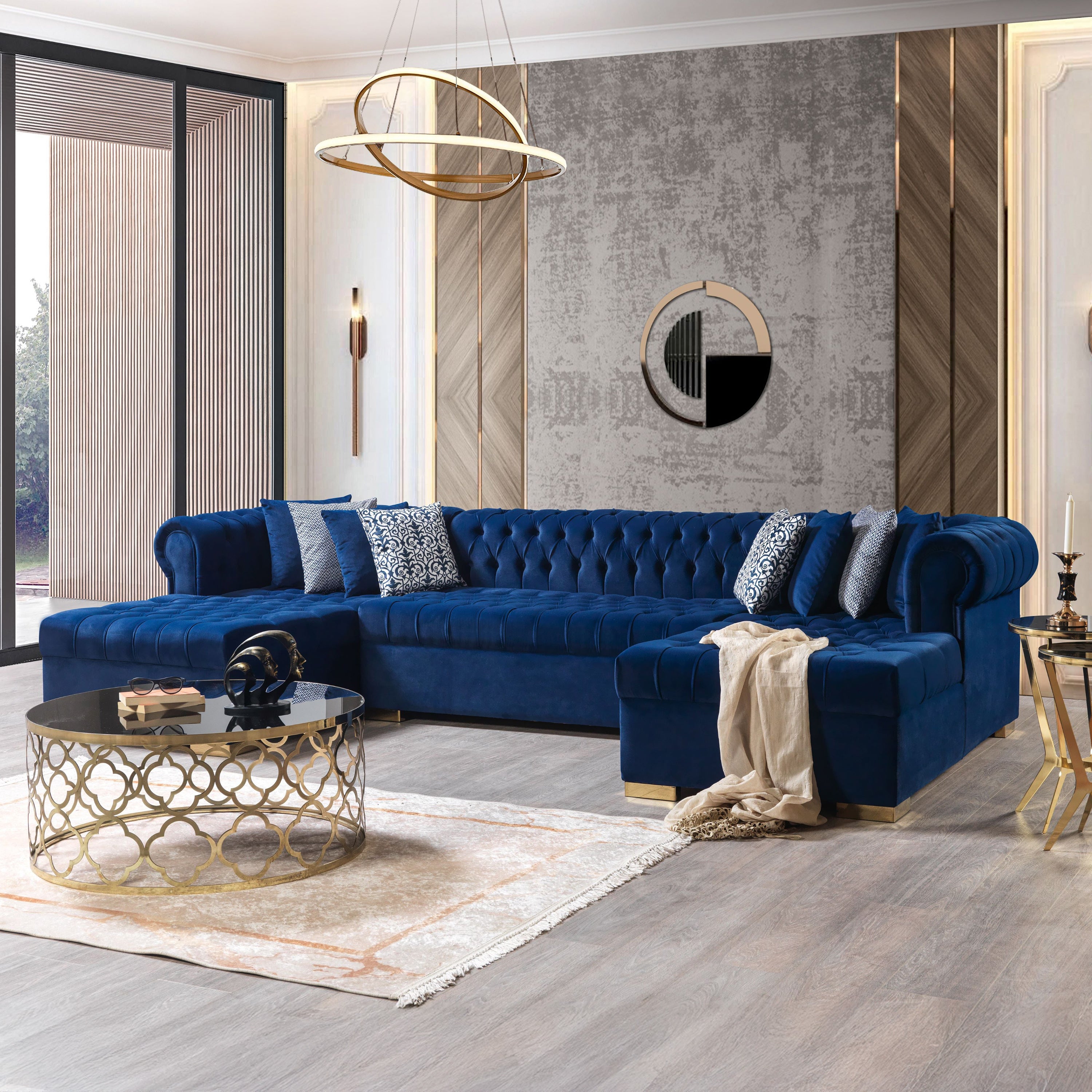 Nova - Lauren Navy Velvet Double Chaise 136" Sectional