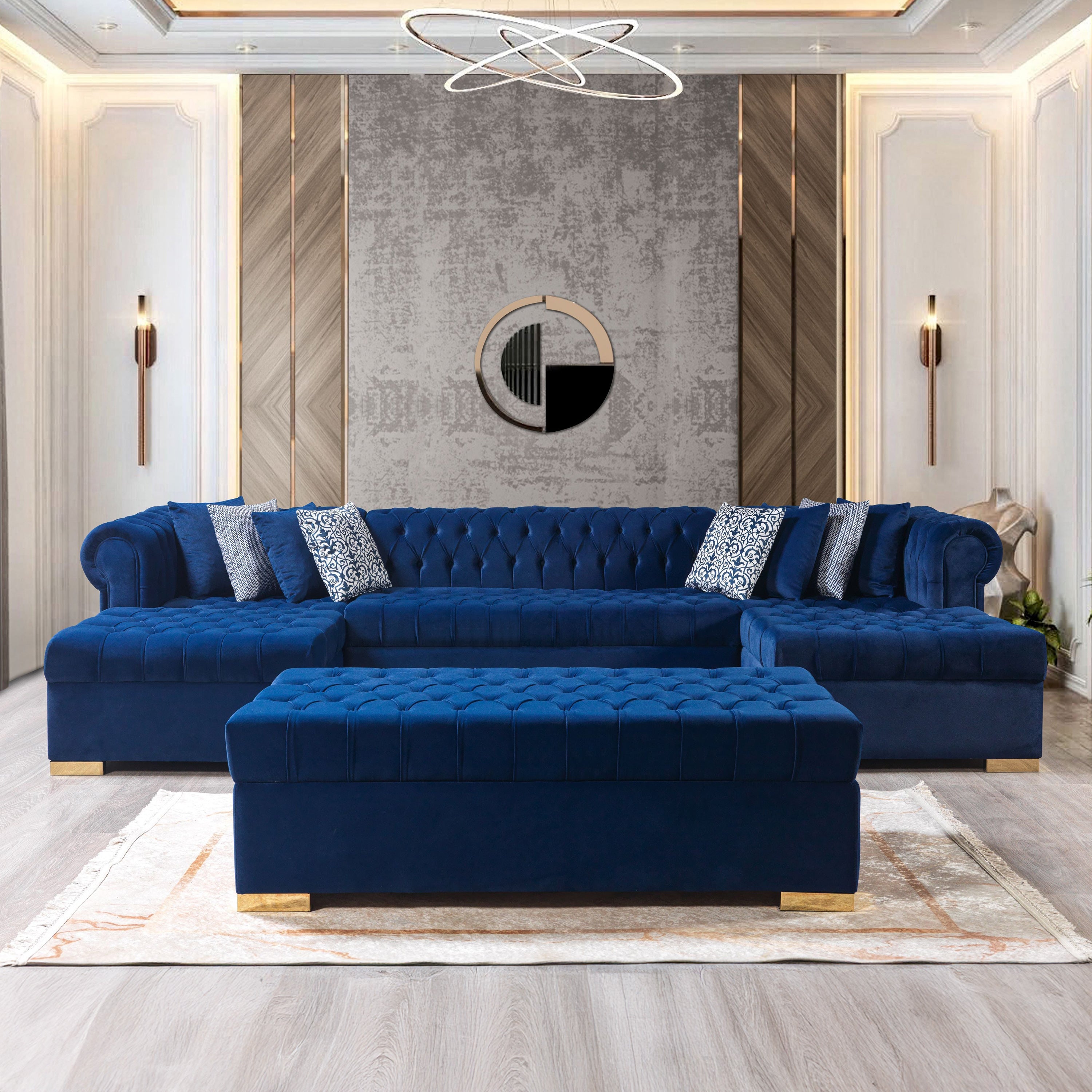 Nova - Lauren Navy Velvet Double Chaise 136" Sectional