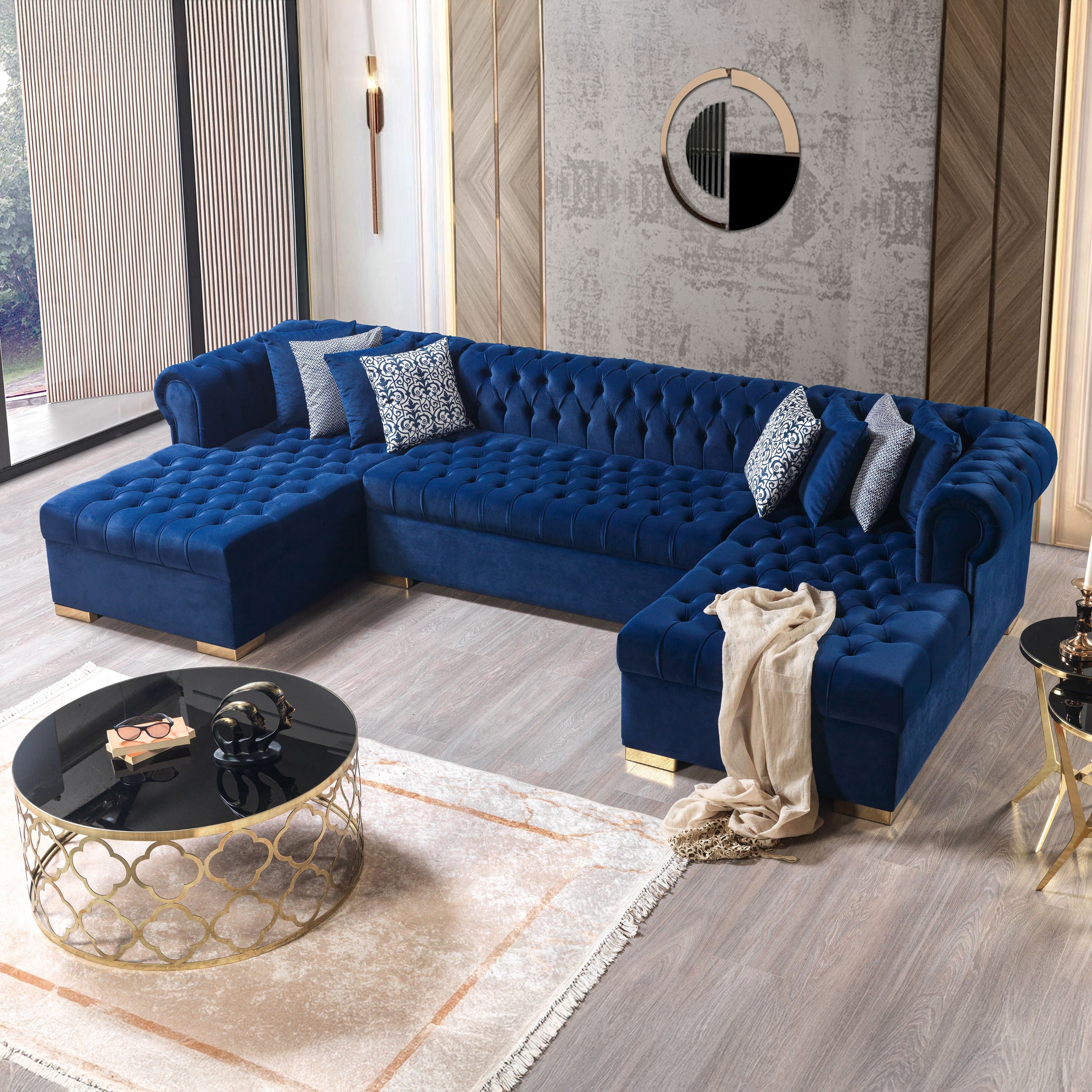 Nova - Lauren Navy Velvet Double Chaise 136" Sectional
