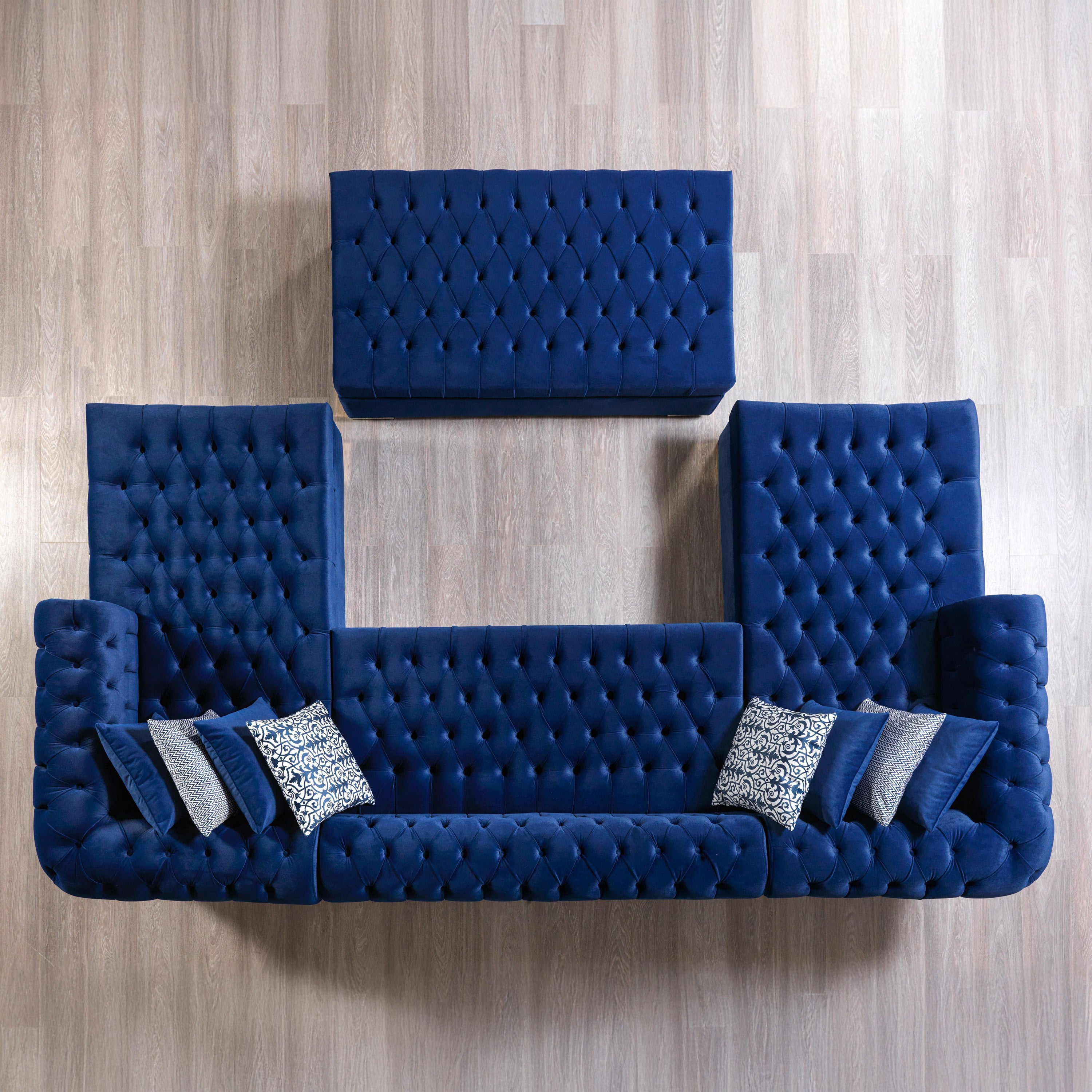Nova - Lauren Navy Velvet Double Chaise 136" Sectional