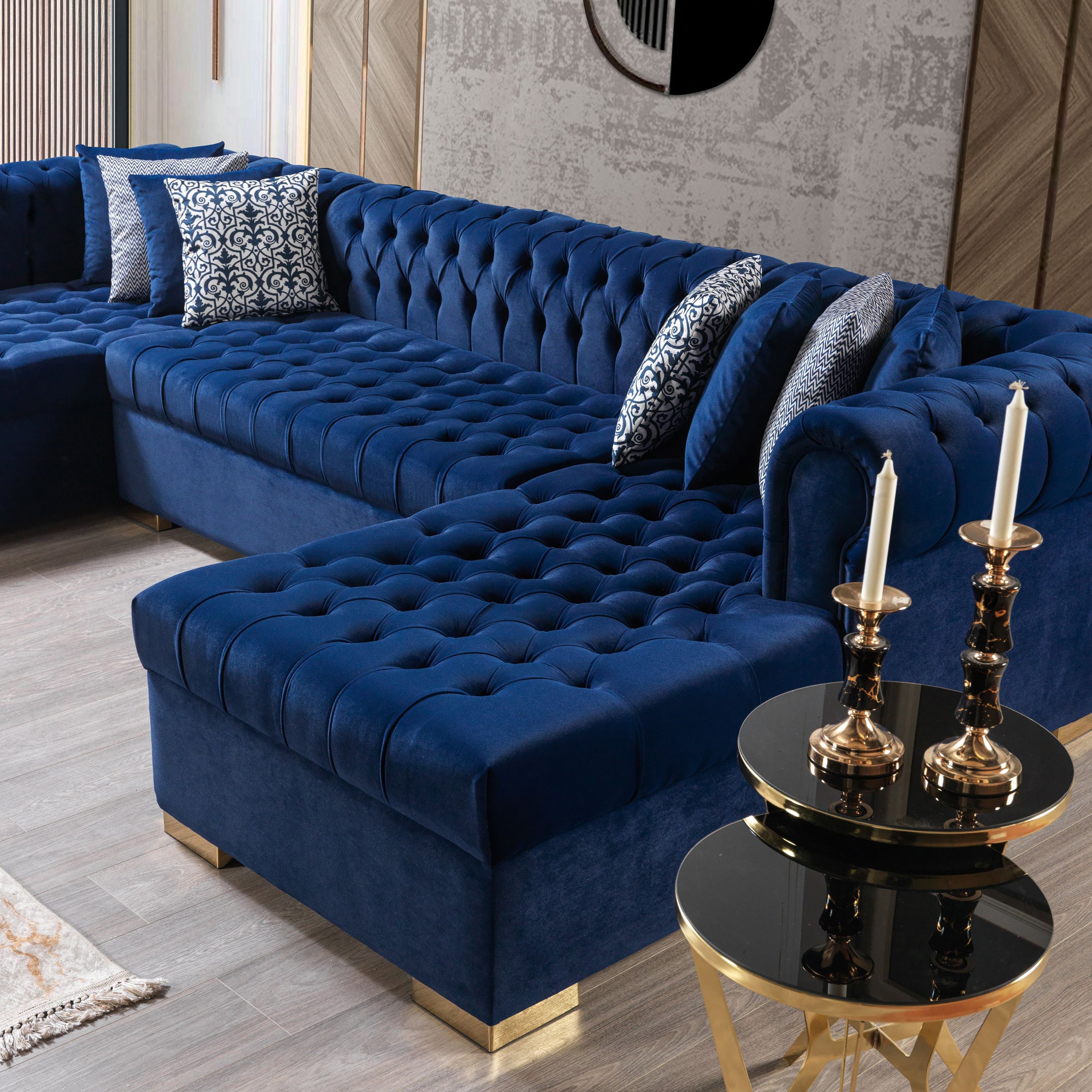 Nova - Lauren Navy Velvet Double Chaise 136" Sectional