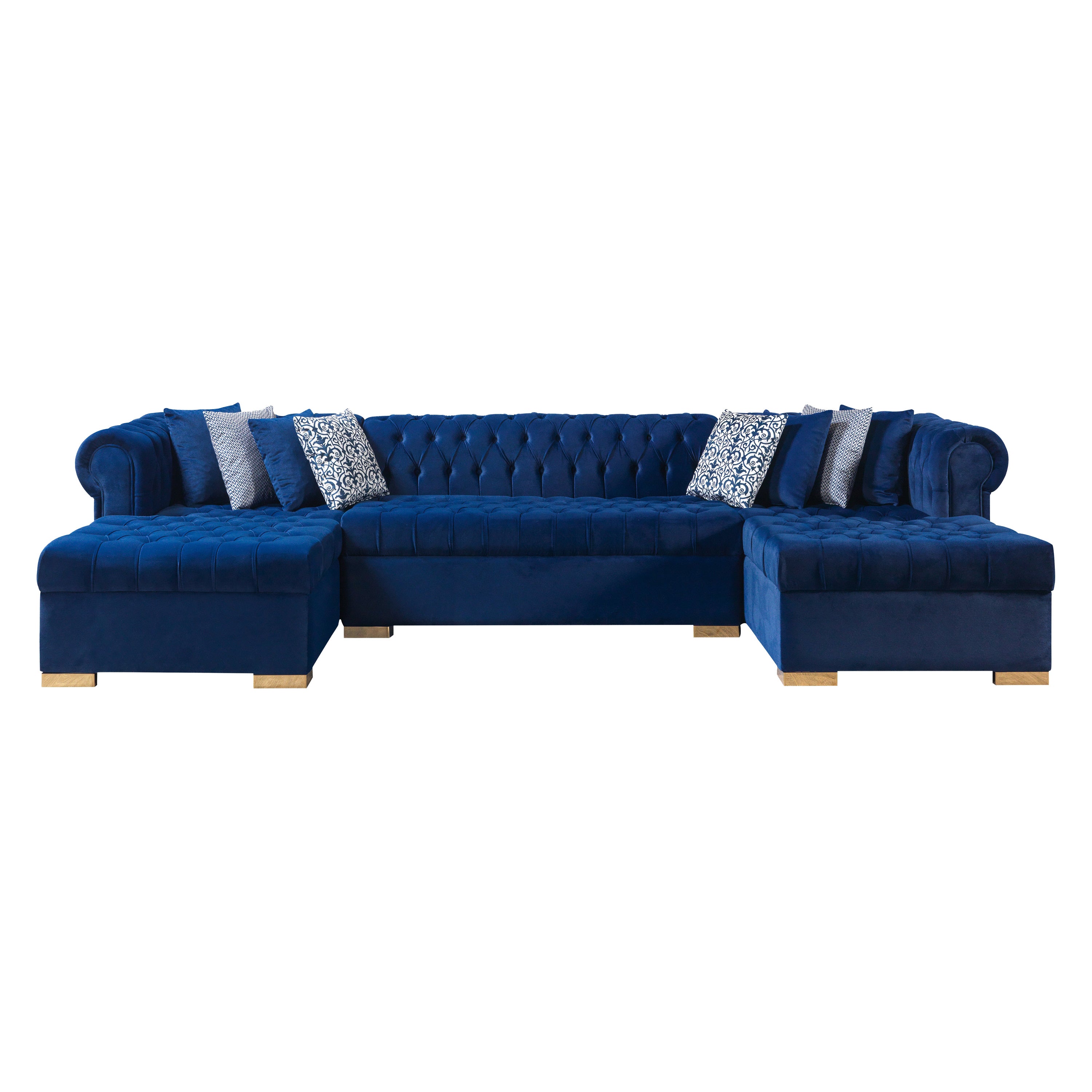 Nova - Lauren Navy Velvet Double Chaise 136" Sectional