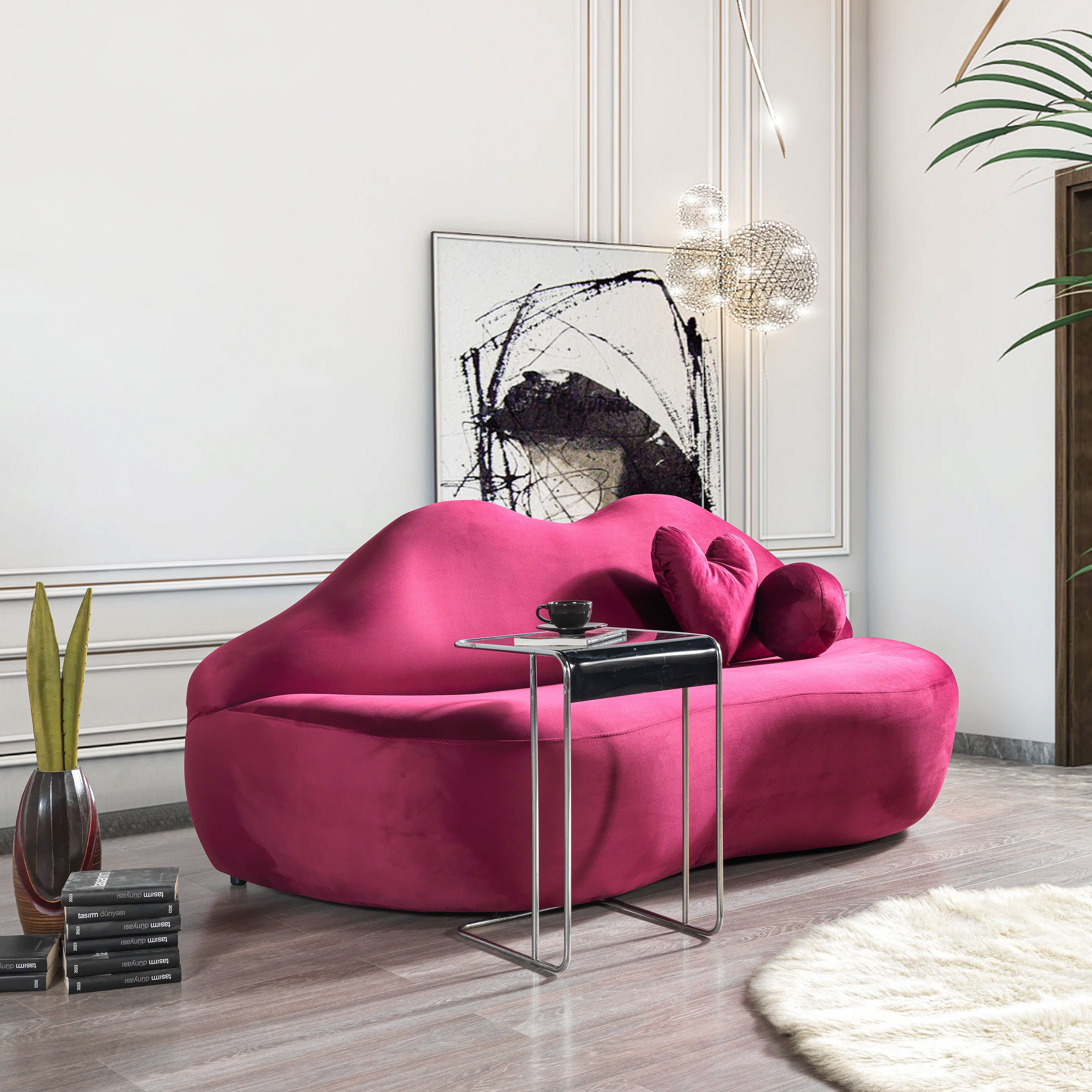 Nova - Lips Maroon Velvet Loveseat 81"