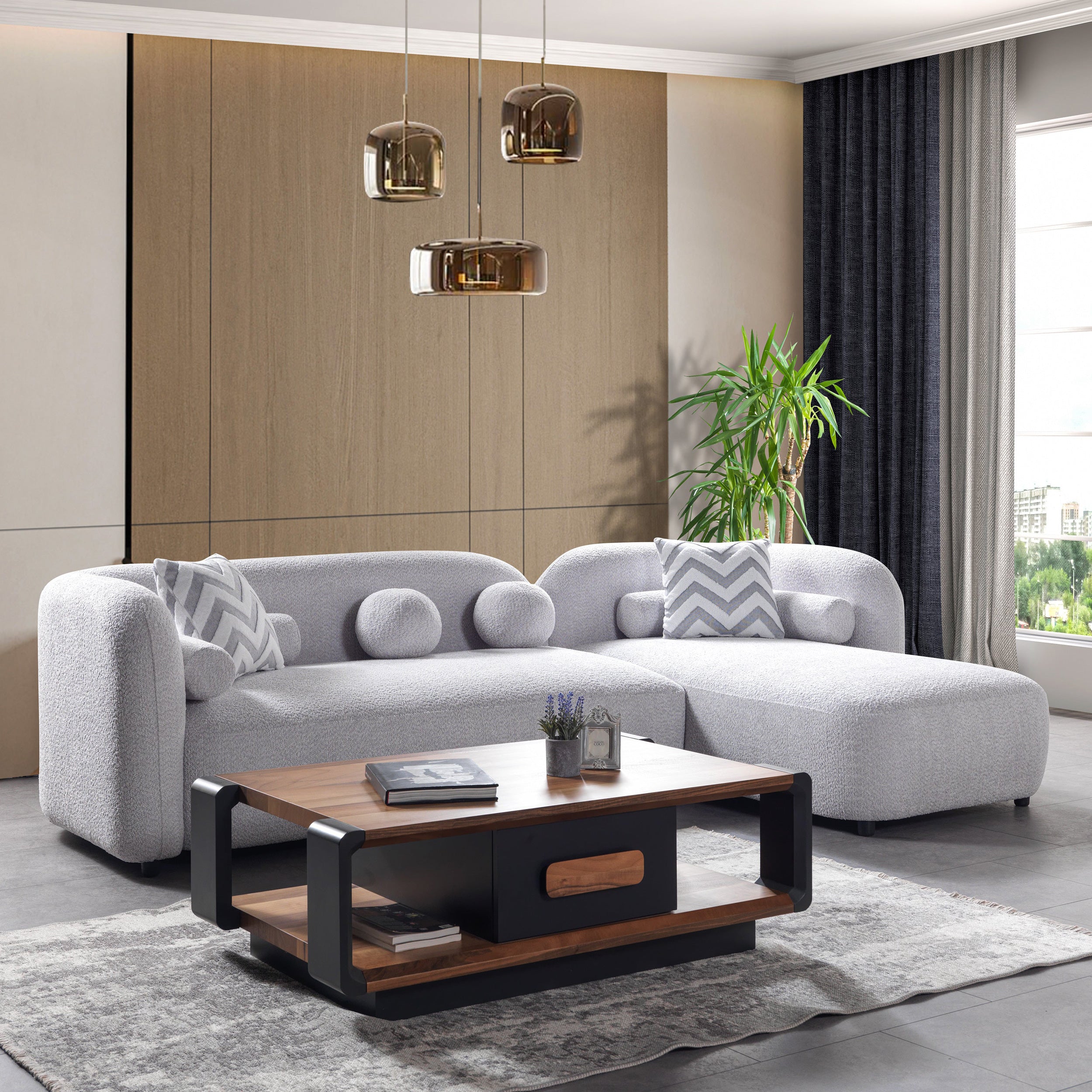 Nova - Liva Gray Boucle RAF 110" Sectional