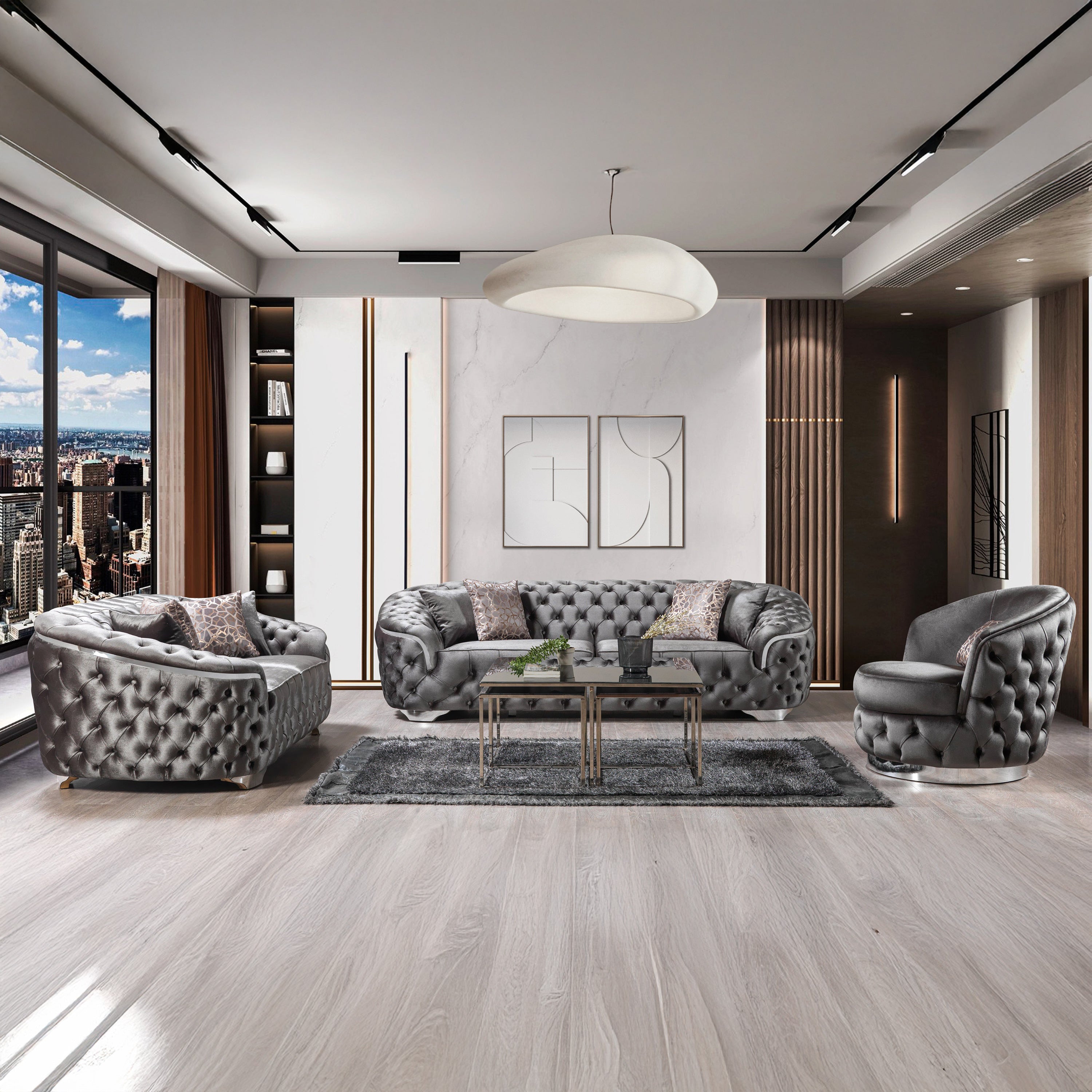 Nova - Lupino Gray Velvet Sofa 95" & Loveseat 82"