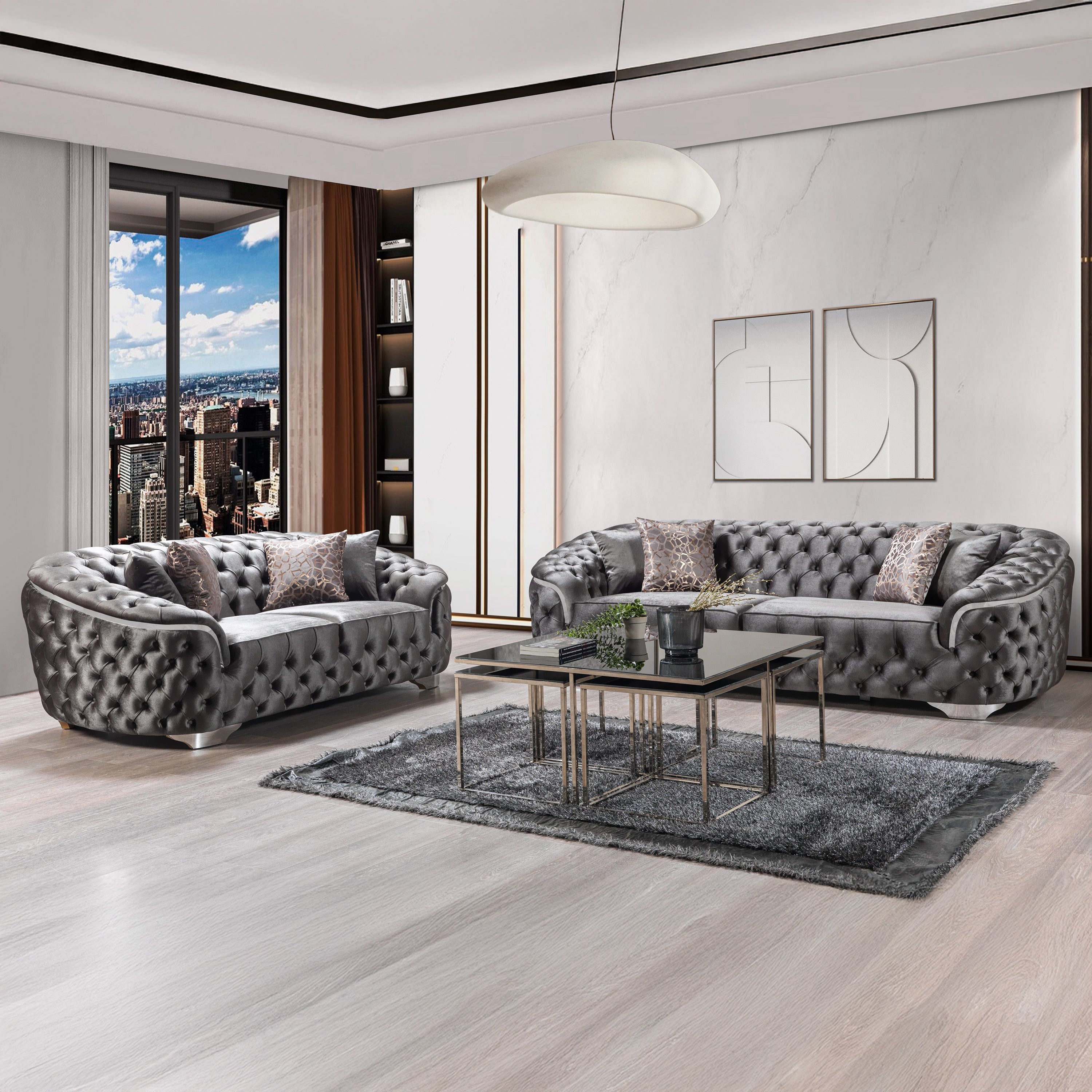 Nova - Lupino Gray Velvet Sofa 95" & Loveseat 82"
