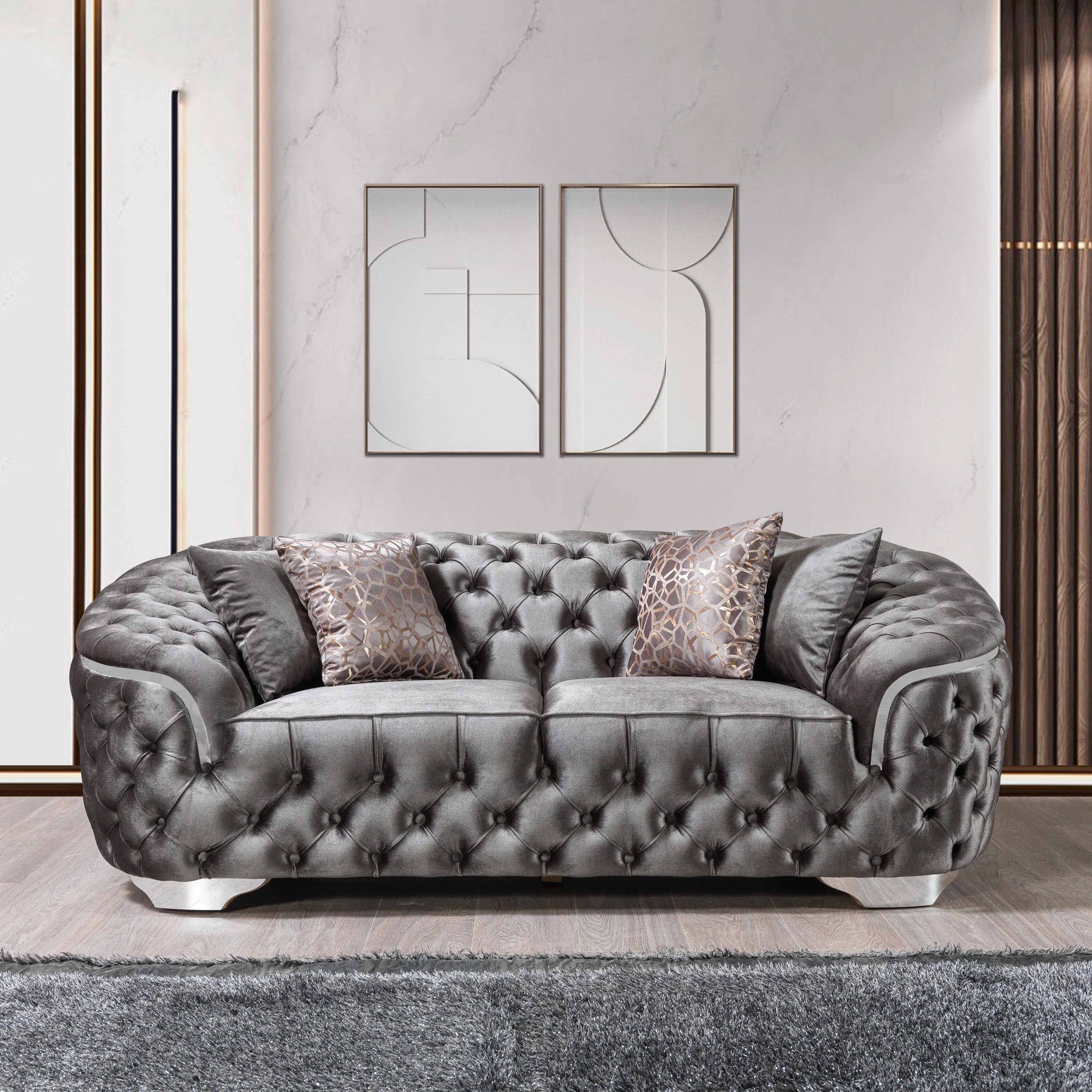 Nova - Lupino Gray Velvet Sofa 95" & Loveseat 82"