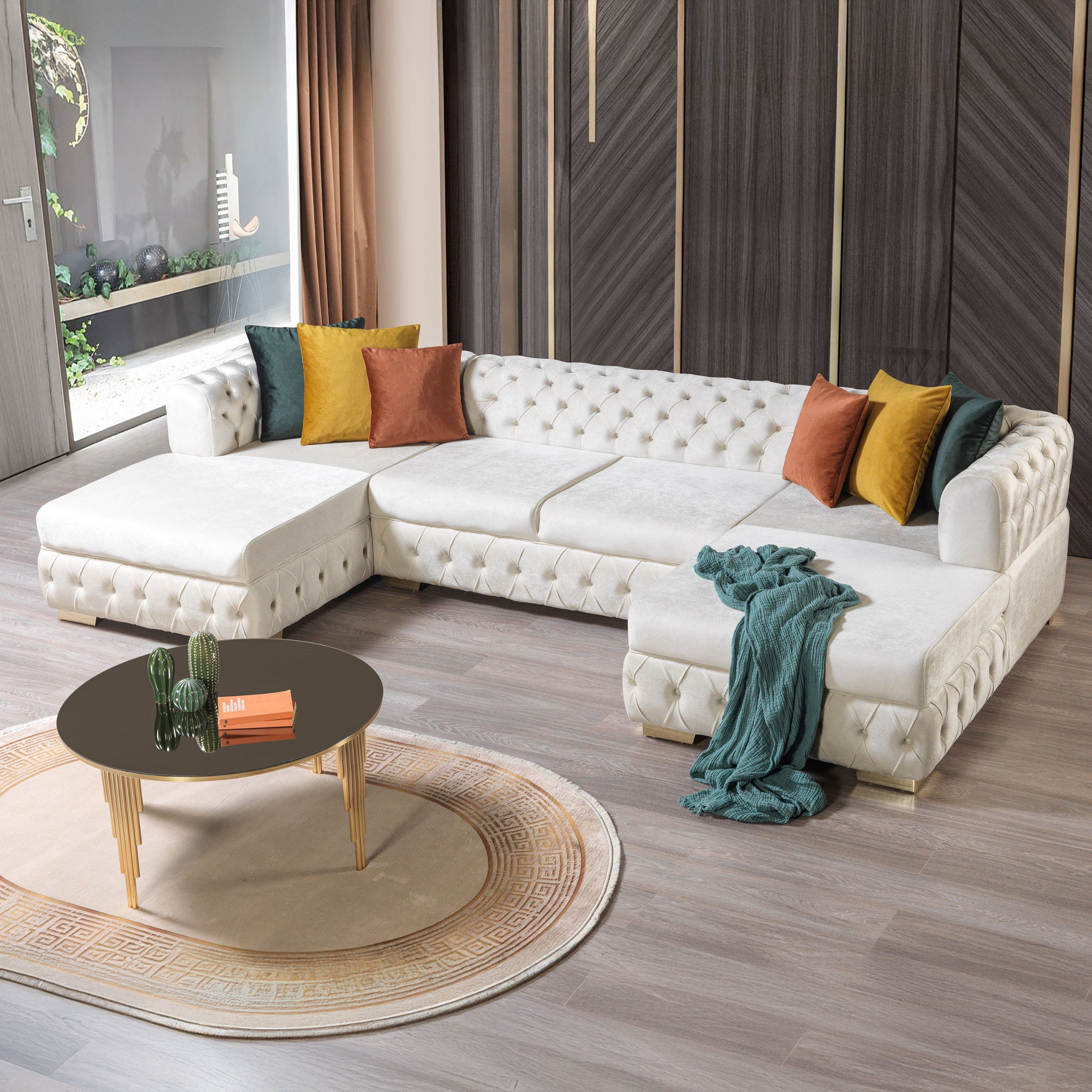 Nova - Matilda Velvet Double Chaise Sectional in Ivory
