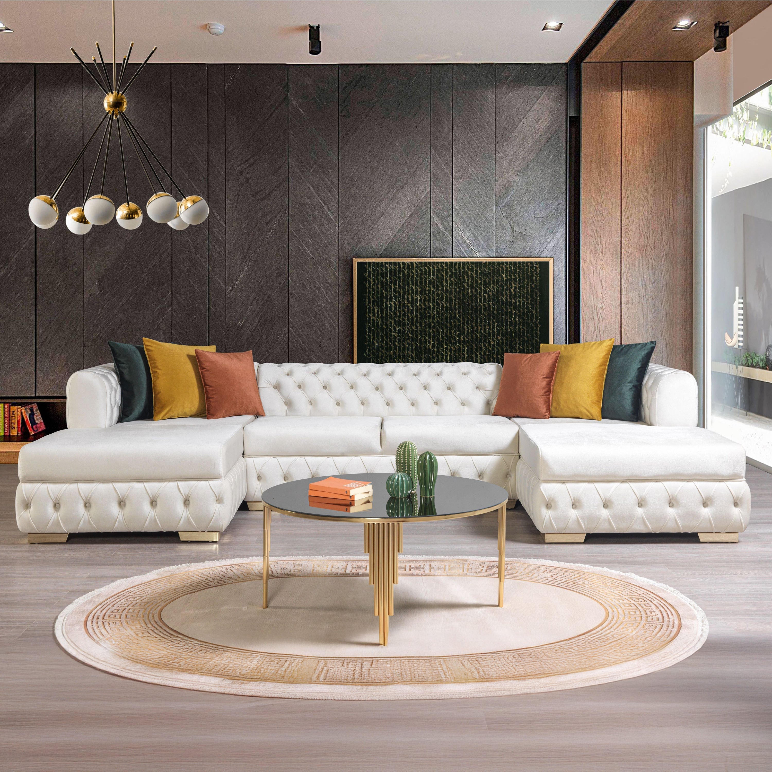 Nova - Matilda Velvet Double Chaise Sectional in Ivory