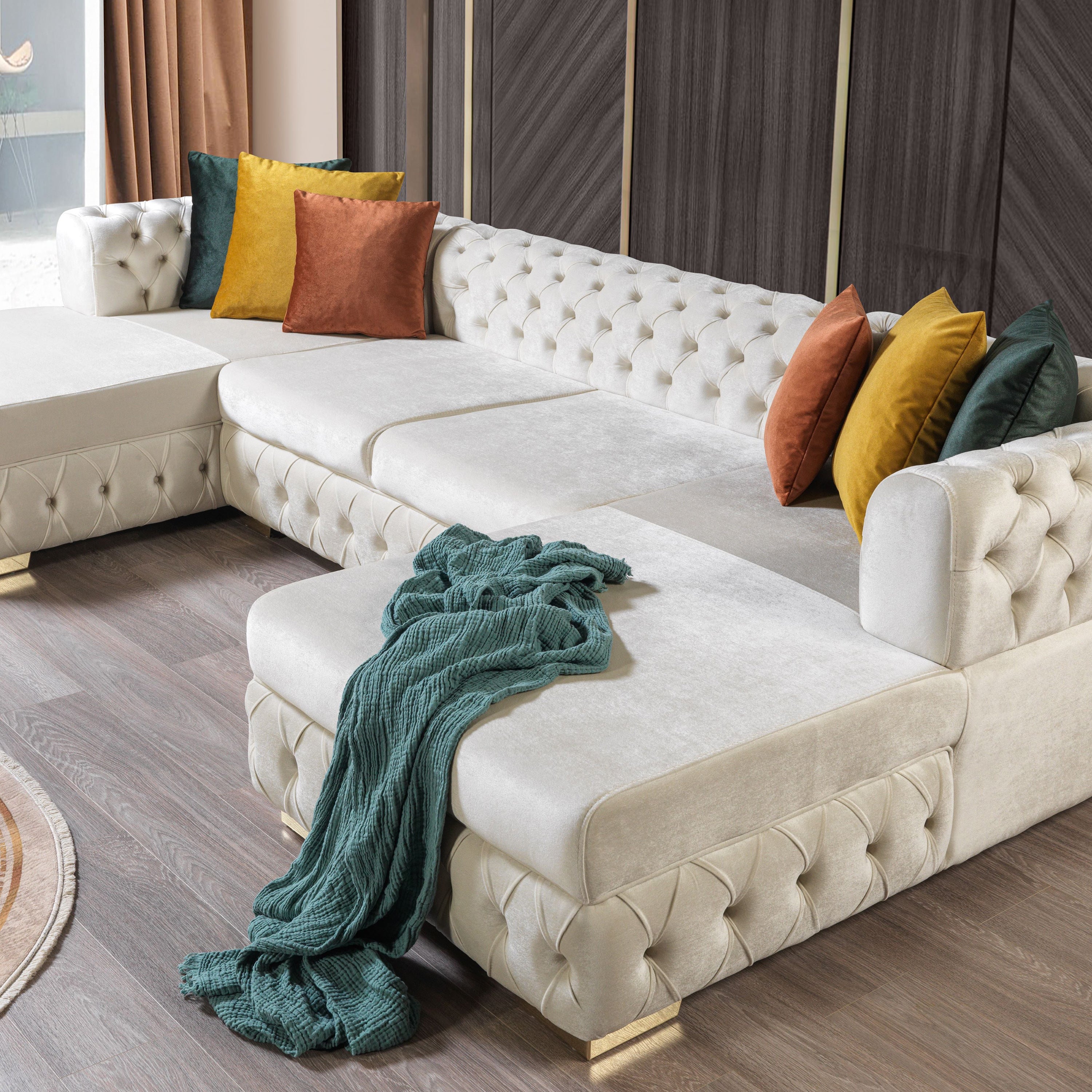 Nova - Matilda Velvet Double Chaise Sectional in Ivory