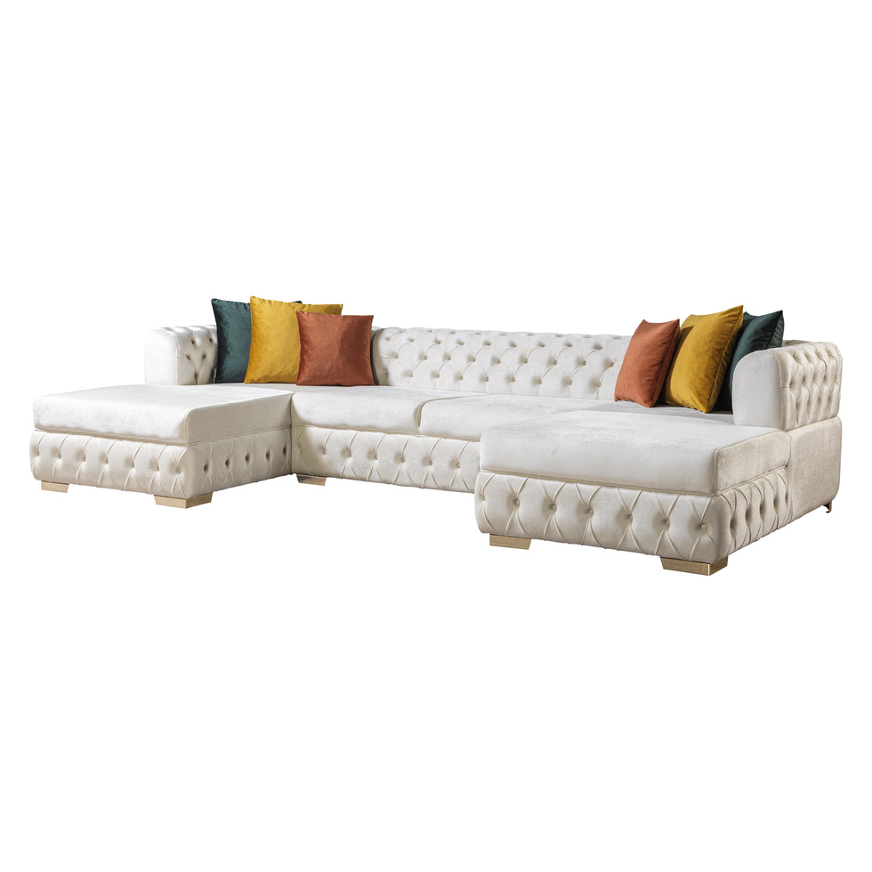 Nova - Matilda Velvet Double Chaise Sectional in Ivory